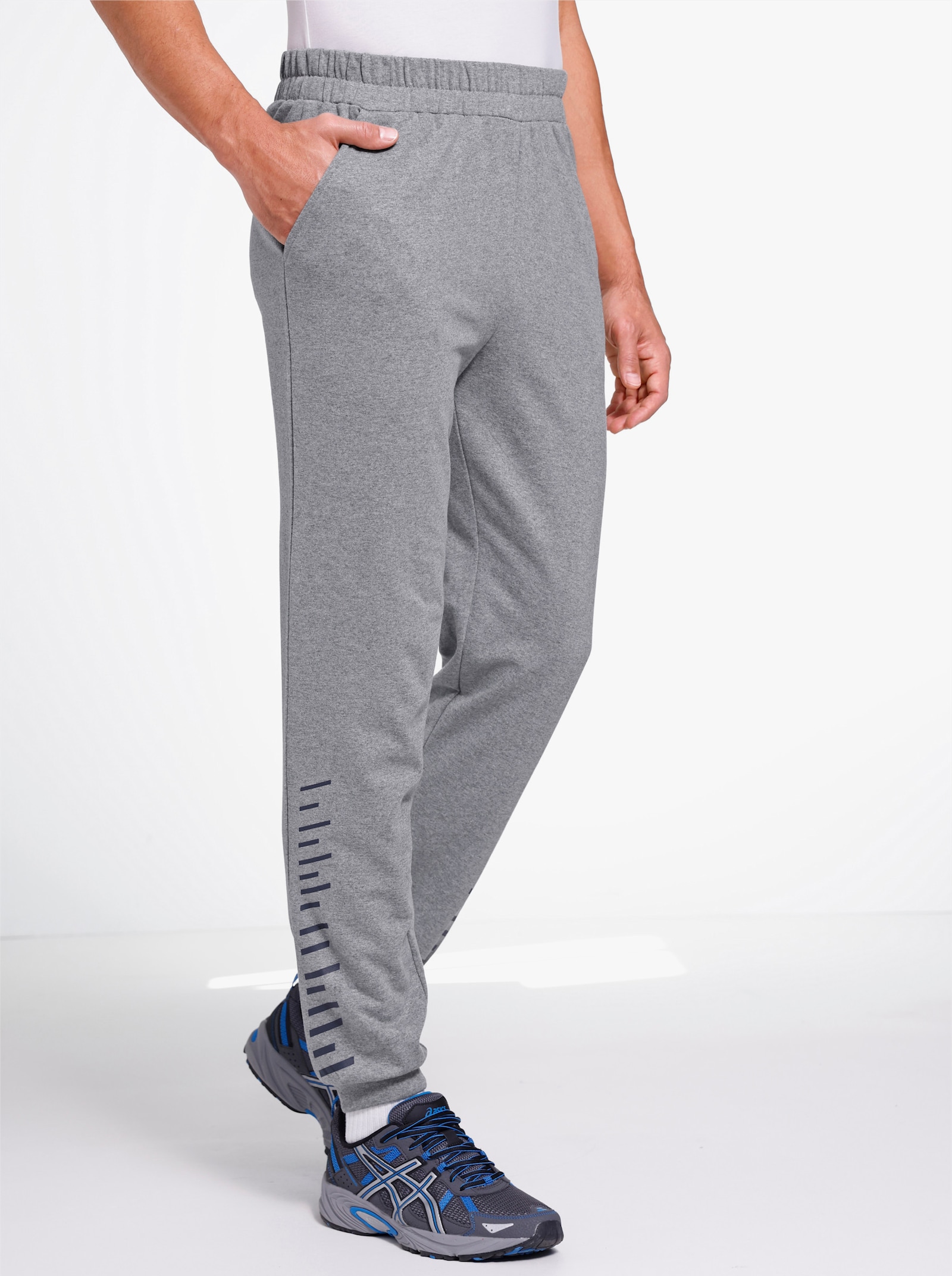 Kalhoty pro volný čas s elastickými náplety na dolním lemu - šedá-melír