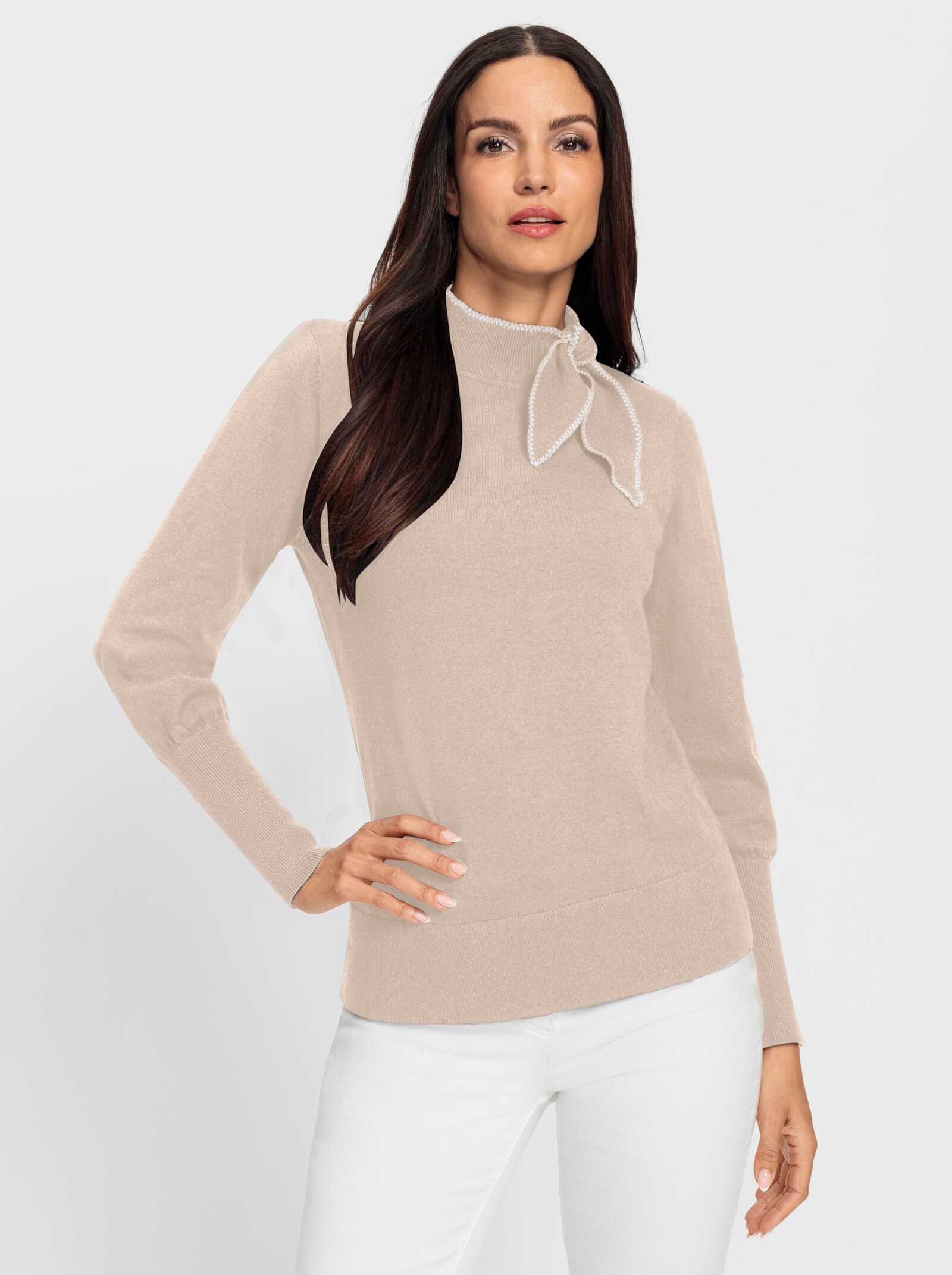 heine Stehkragenpullover mit seitlicher Schluppe - elfenbein