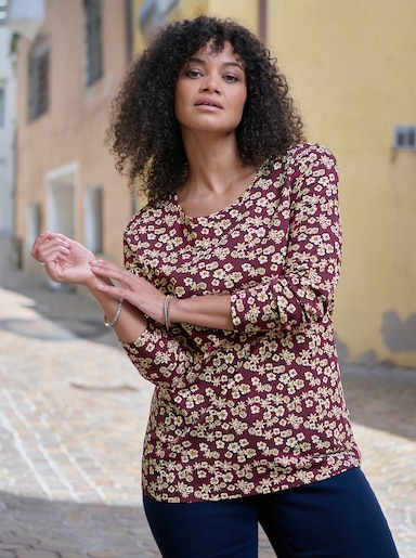 Langarmshirt mit floralem Druck - bordeaux-burgund-bedruckt