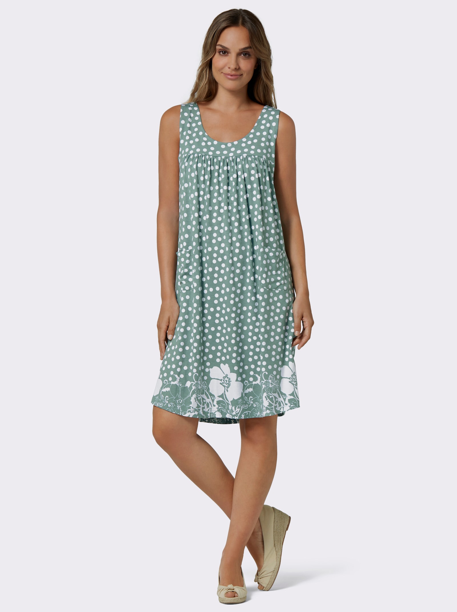 Jerseykleid mit Bordüren-Druck - jade-weiss-bedruckt