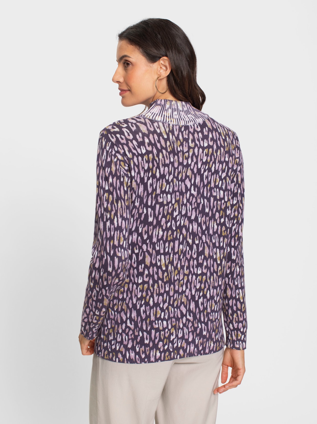 Stehkragenpullover - feige-mauve-bedruckt