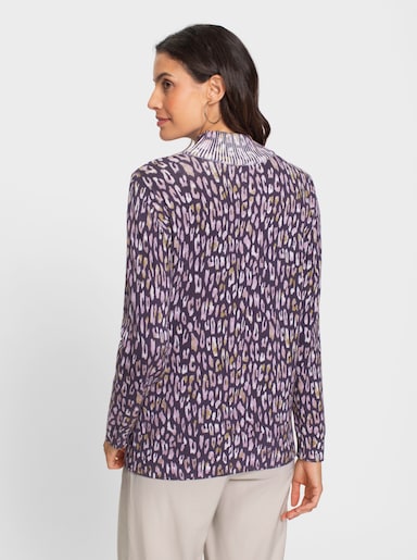 Stehkragenpullover mit Zopfmuster im Vorderteil - feige-mauve-bedruckt