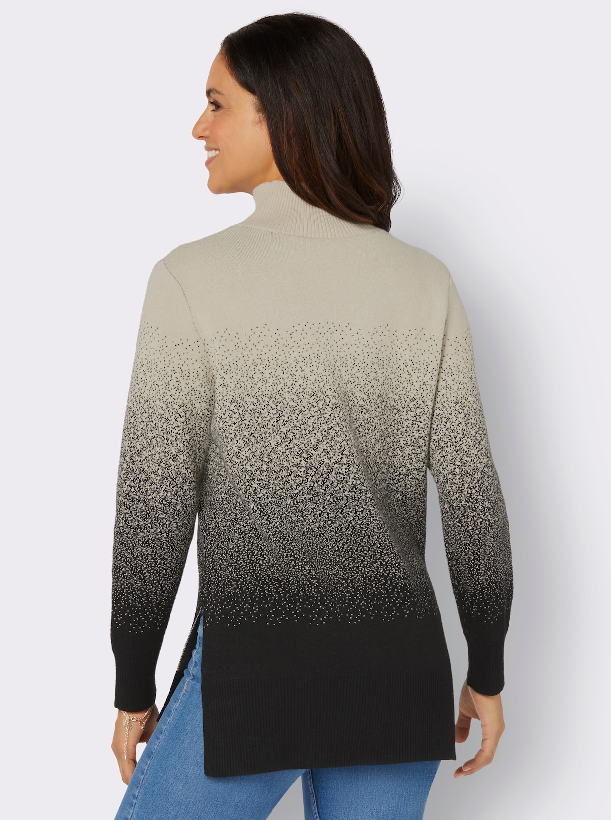 Lange pullover - zwart/zand gedessineerd