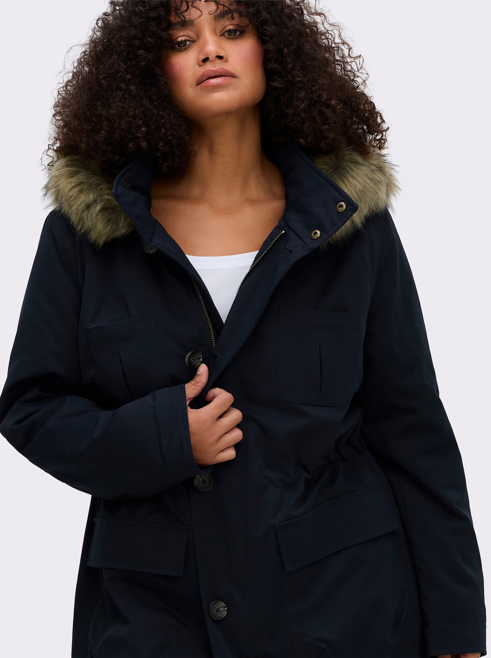 sheego by Joe Browns Parka mit Bumenstickerei am Rücken - tiefblau