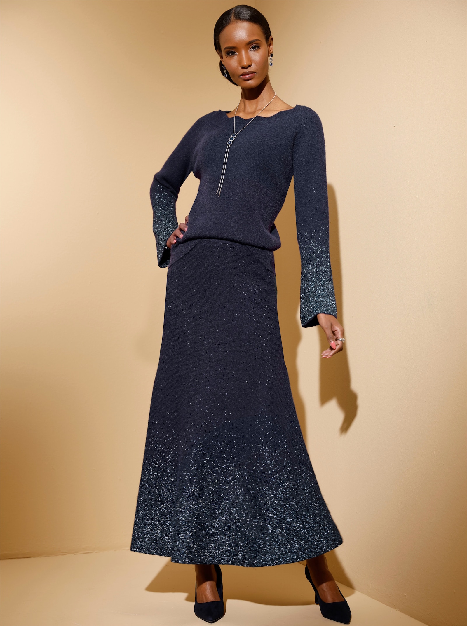 Gebreide rok met glansgaren - marine