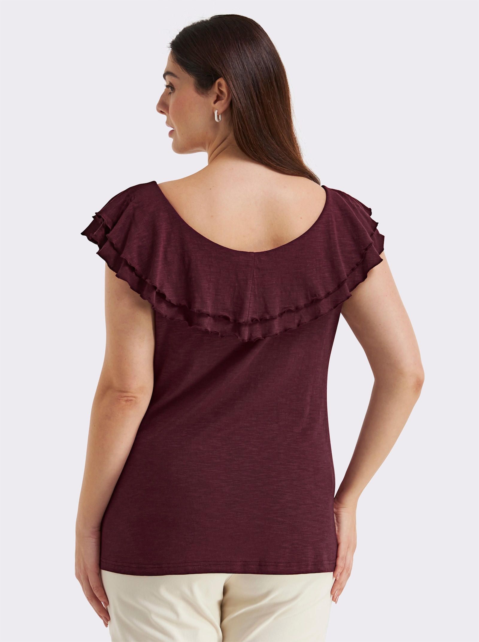 sheego Carmenshirt mit breitem Volant - burgund
