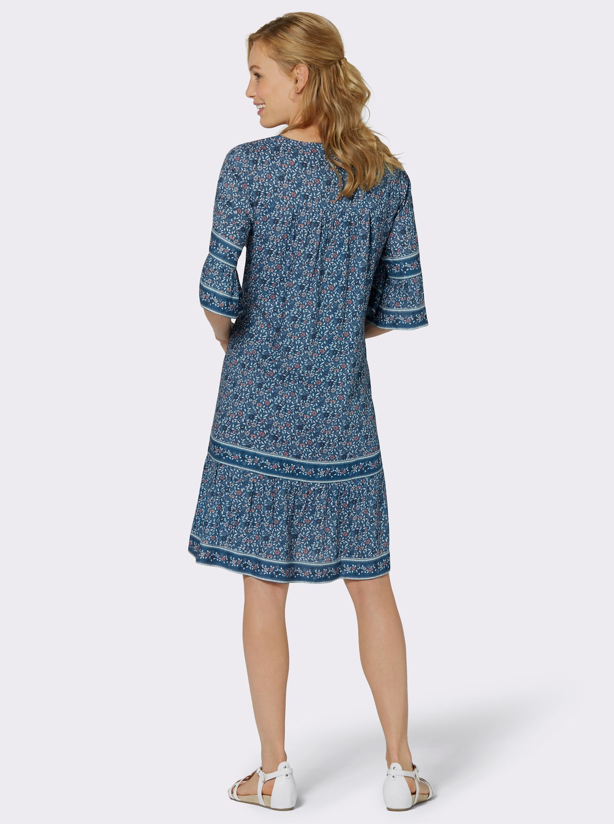 Robe tunique - bleu jean-écru imprimé