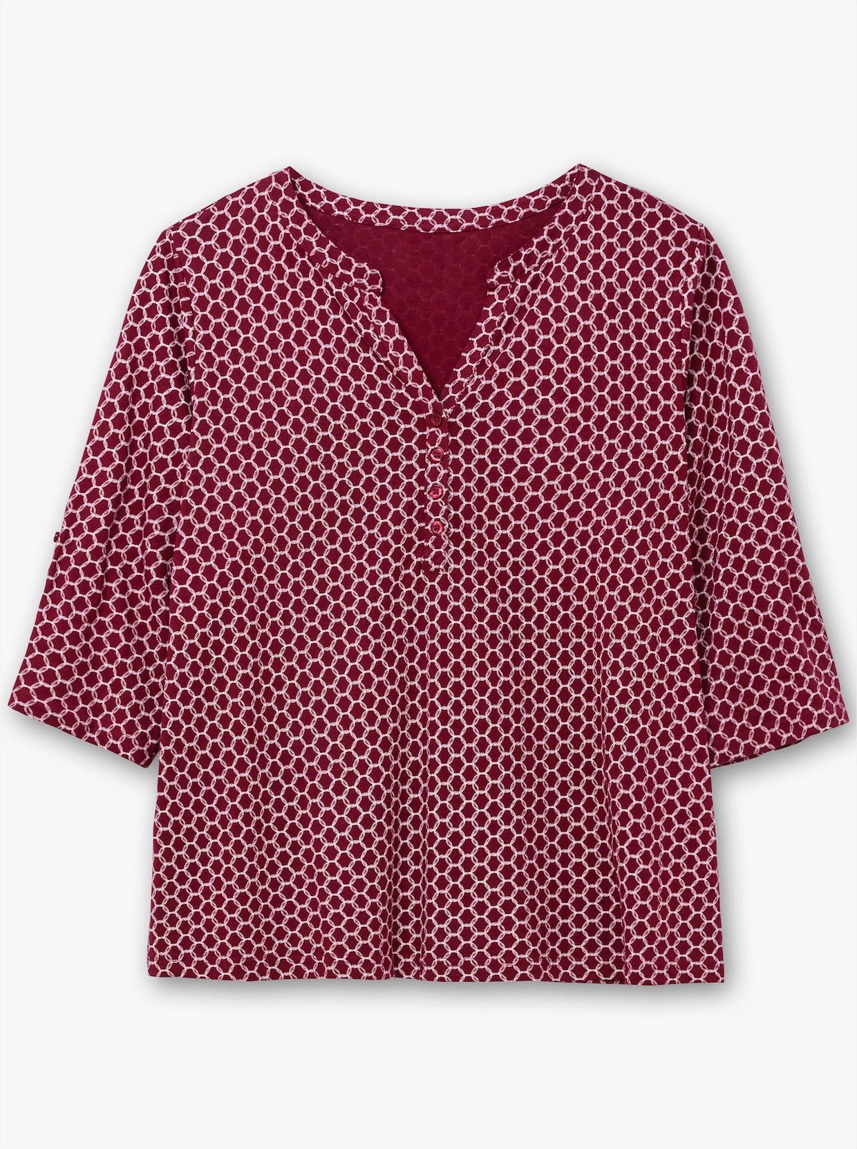 3/4-Arm-Shirt mit krempelbaren Ärmeln - bordeaux-bedruckt