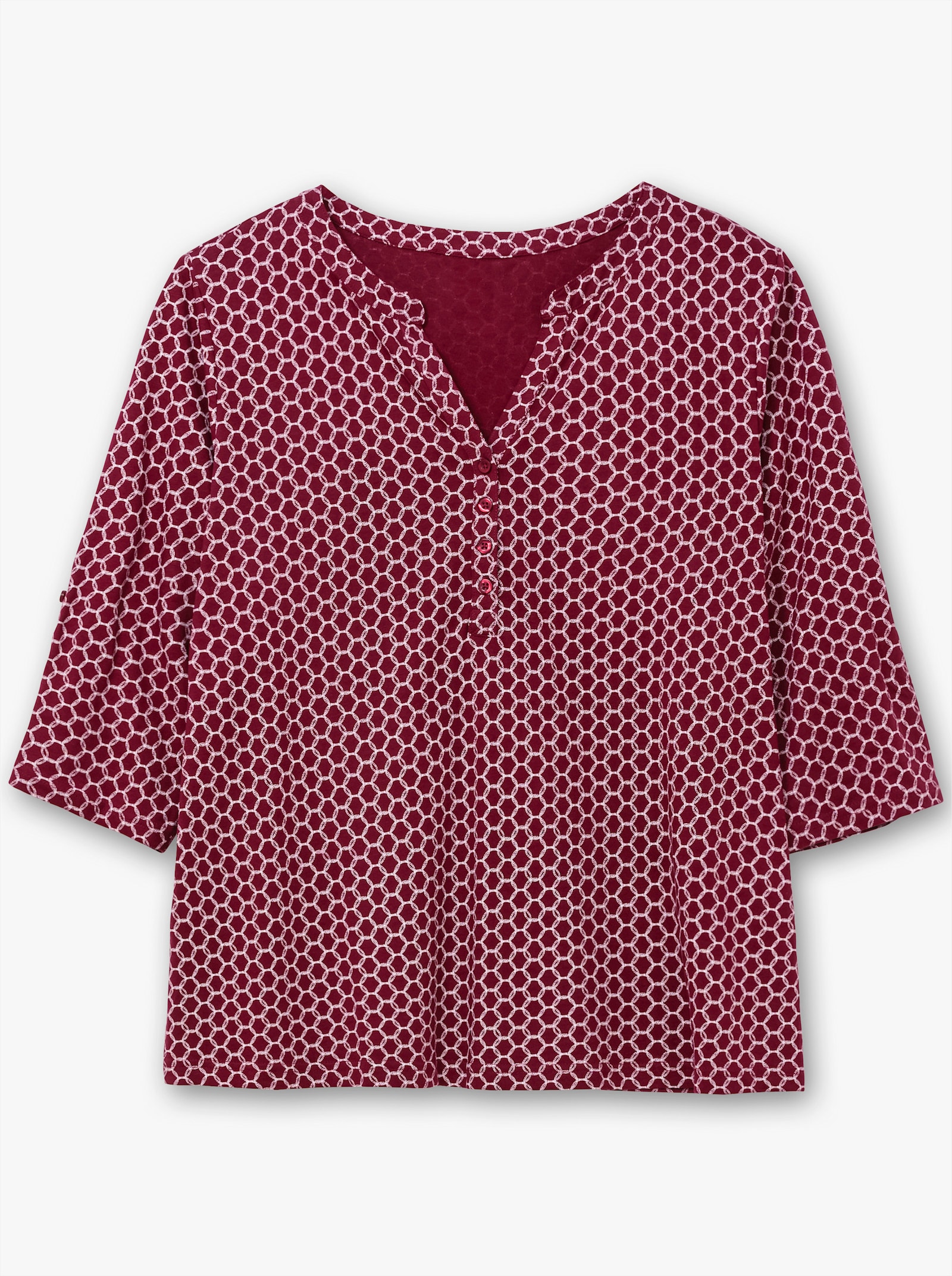 3/4-Arm-Shirt mit krempelbaren Ärmeln - bordeaux-bedruckt