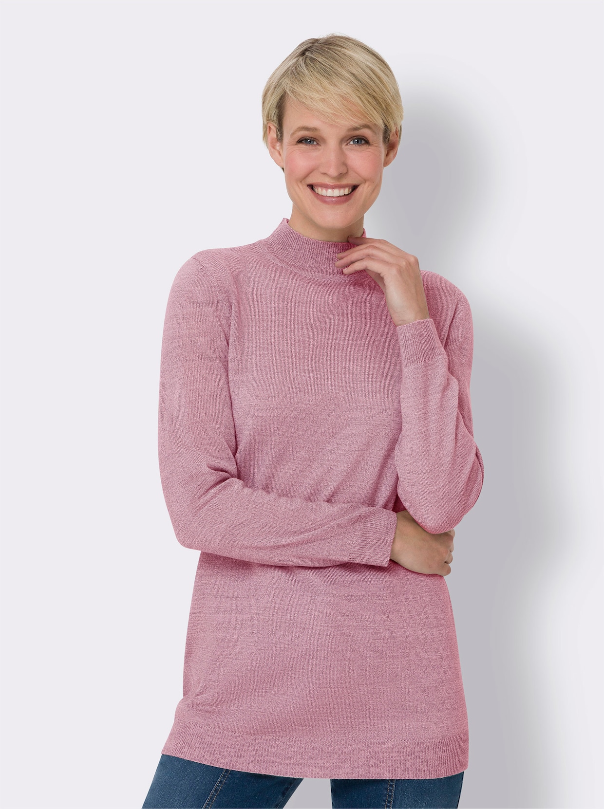 Lange pullover - oudroze/ecru gemêleerd