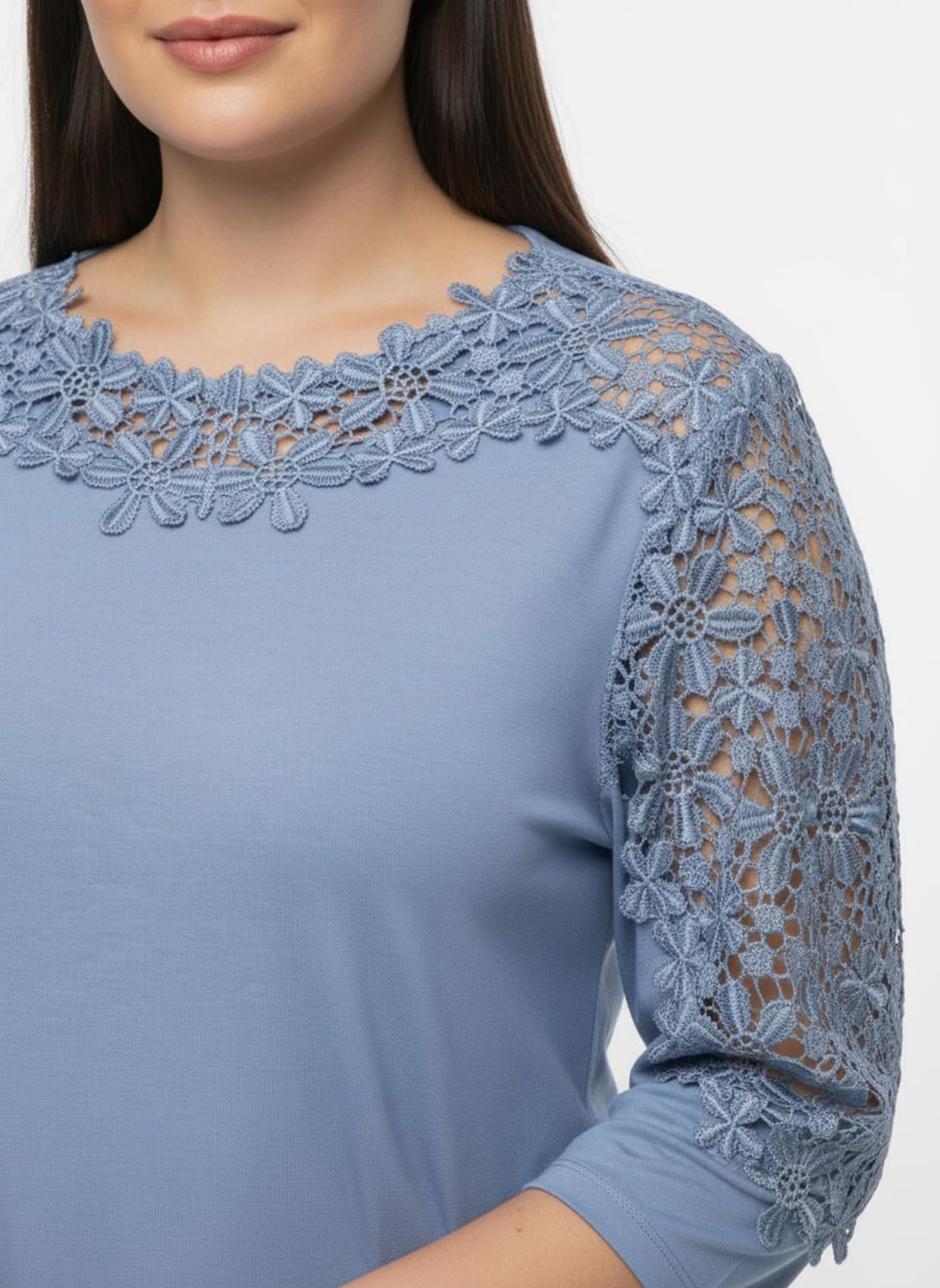 Spitzenshirt mit U-Boot-Ausschnitt - bleu