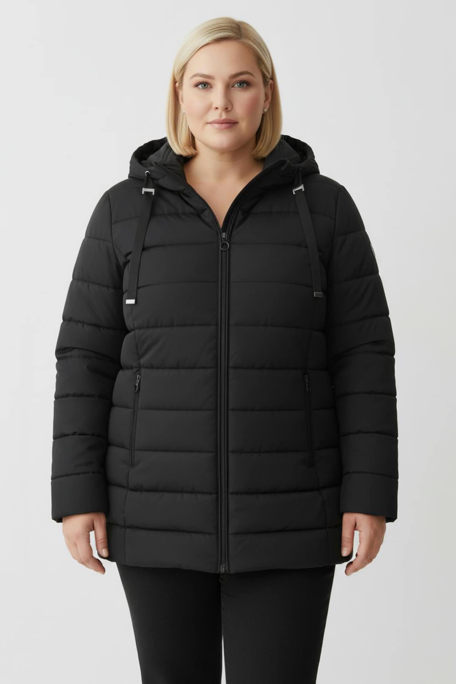 Steppjacke mit elastischer Kontrast-Paspelierung - schwarz