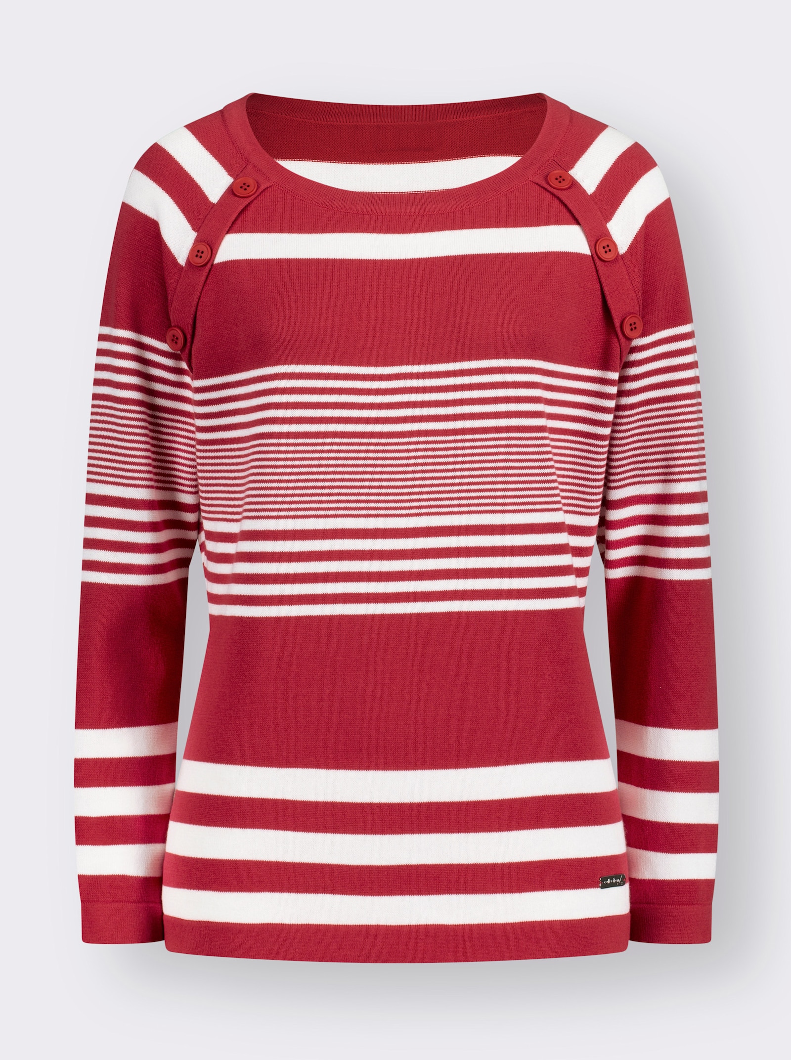 Streifenpullover mit Zierknöpfen - erdbeere-weiss-gestreift