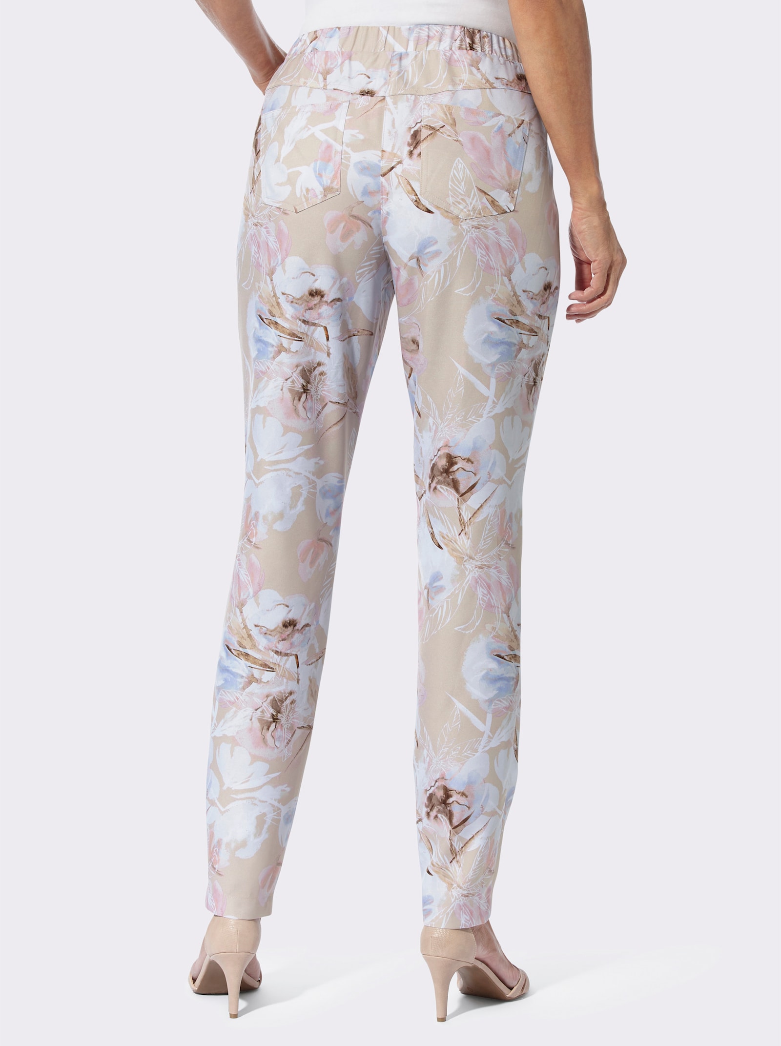 Hose mit Blütenprint - sand-ecru-bedruckt