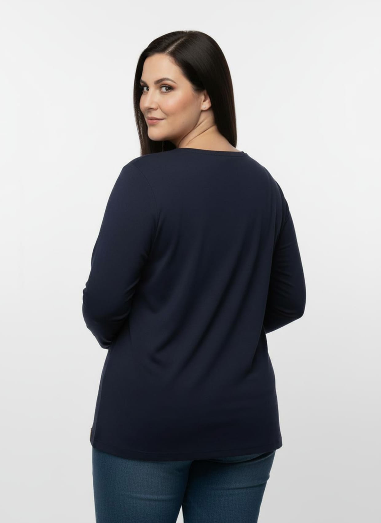 Longsleeve mit paspeliertem Rundhals-Ausschnitt - marine