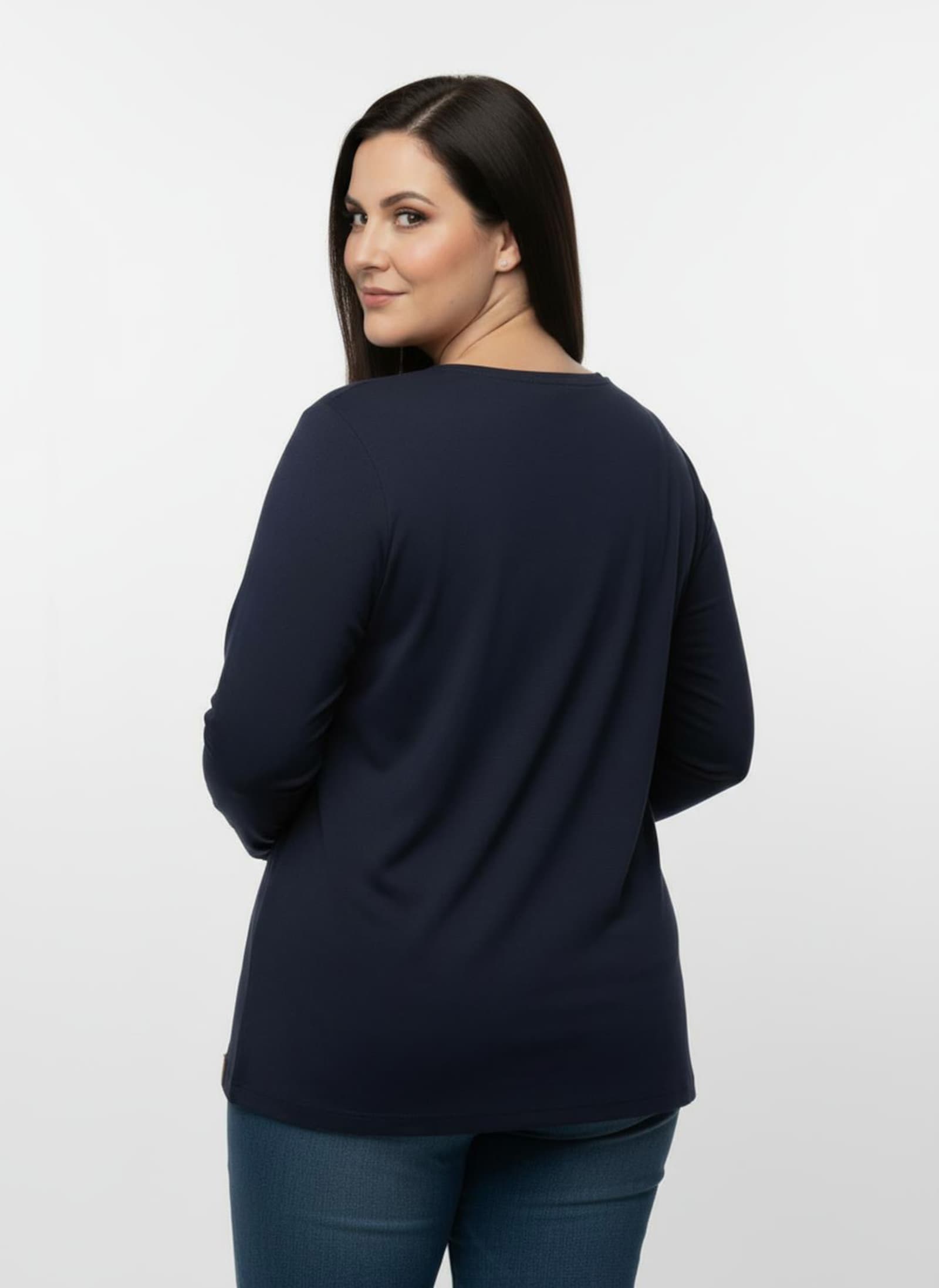 Longsleeve mit paspeliertem Rundhals-Ausschnitt - marine