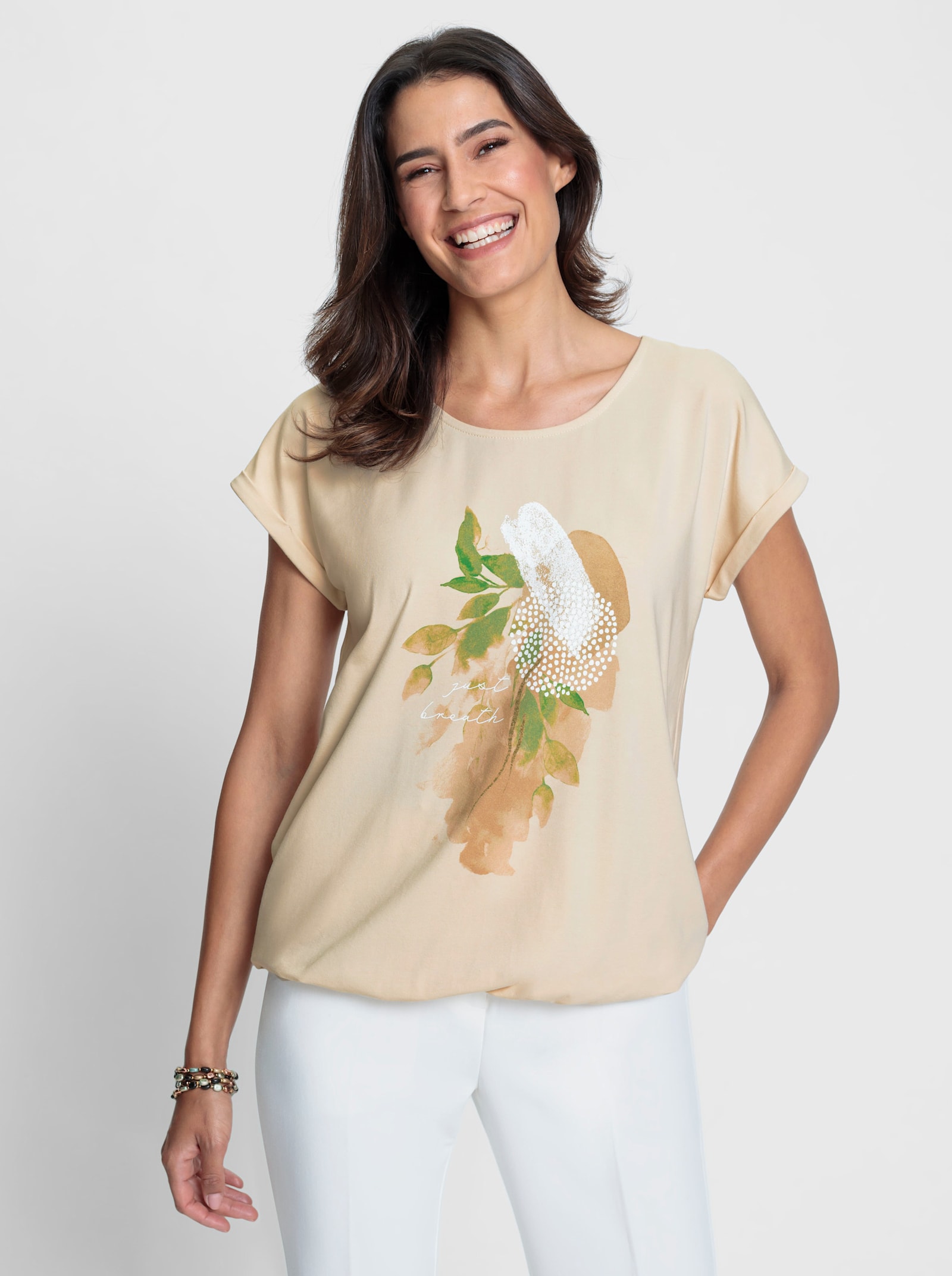 Shirt mit Front-Druck - elfenbein-beige-bedruckt