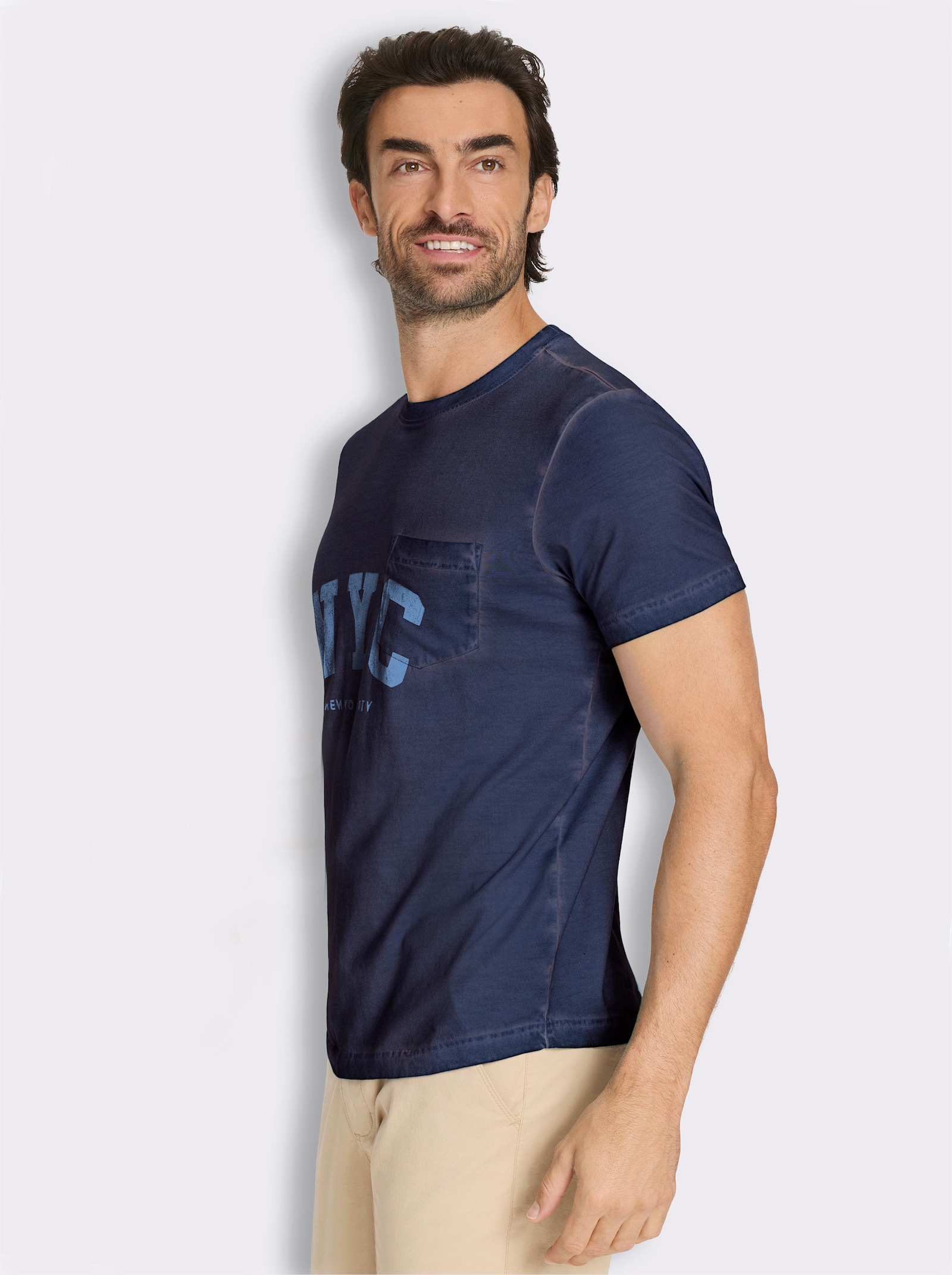 Marco Donati Kurzarmshirt mit Front-Print, Used-Optik - marine