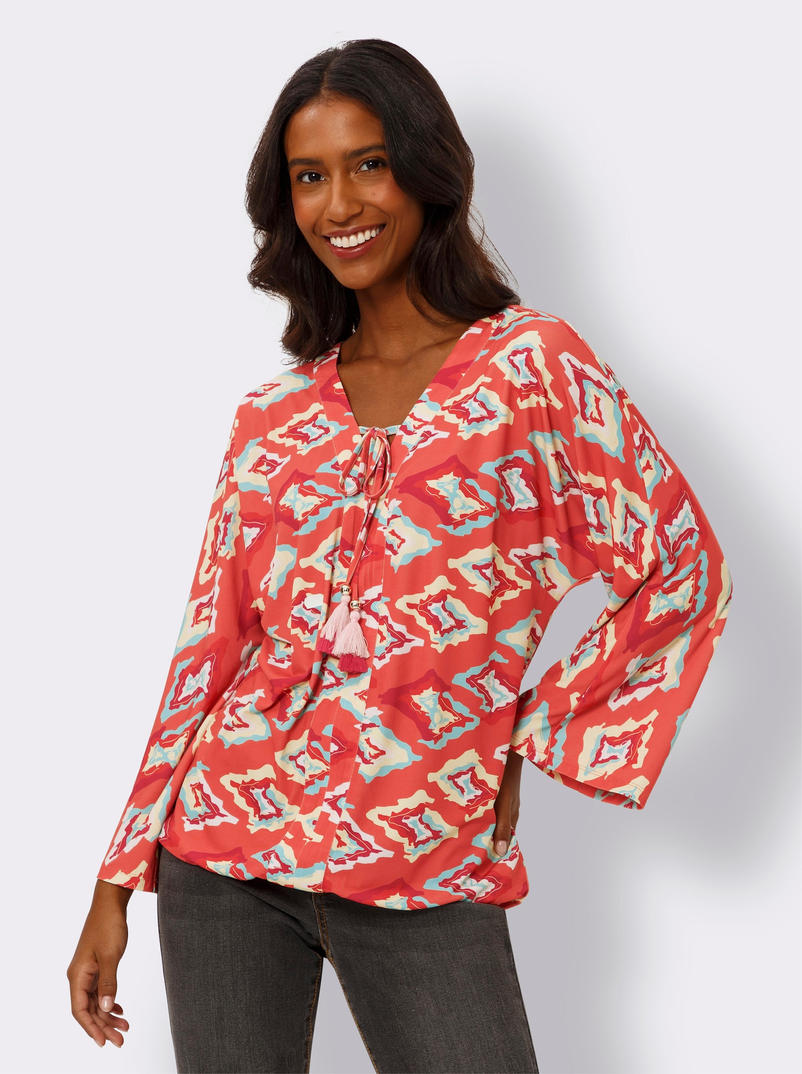 heine Shirtbluse mit 3/4-Arm - koralle-mint-bedruckt