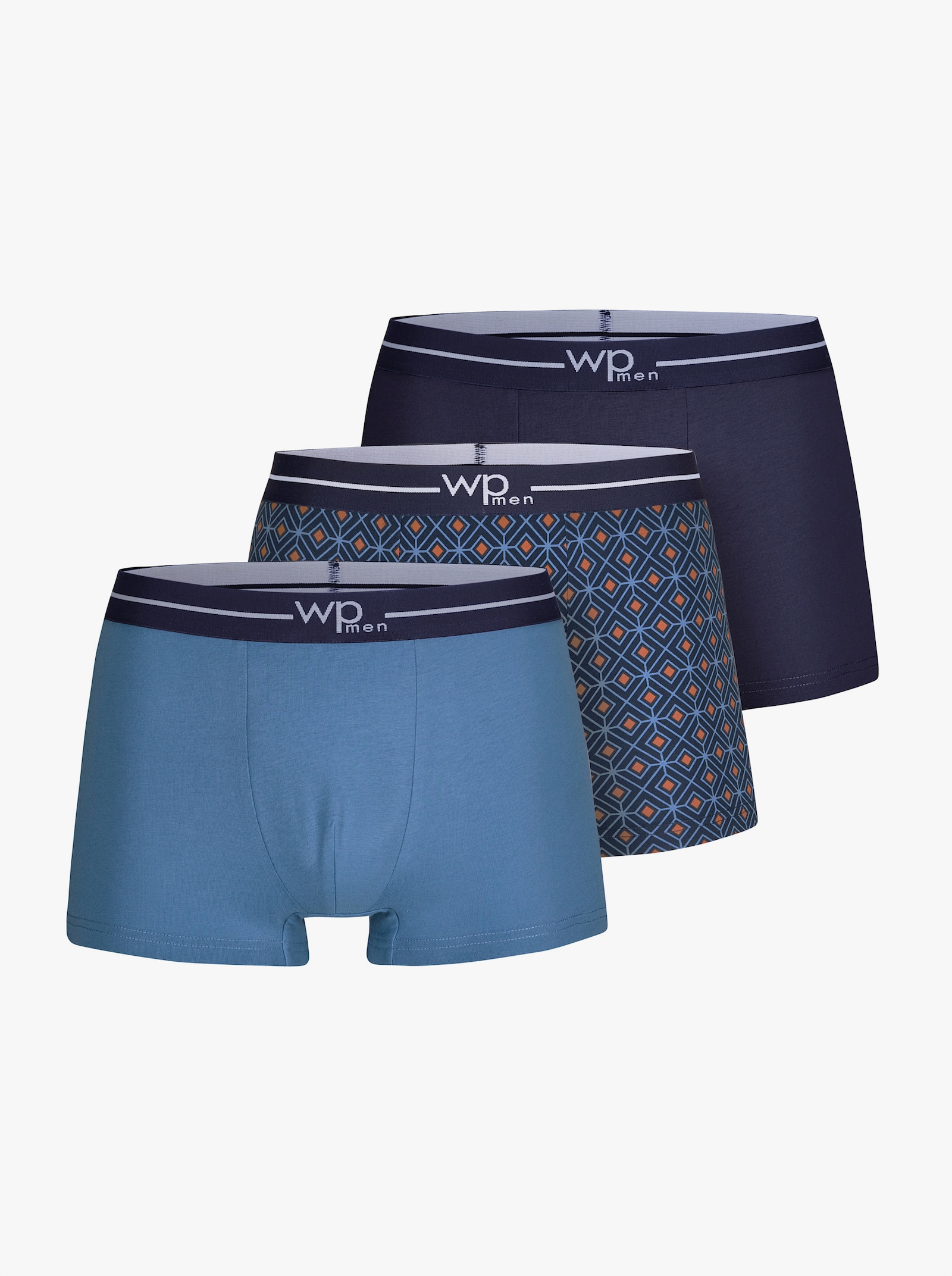 wäschepur men Pants - marine-mittelblau-bedruckt + marine + hellblau