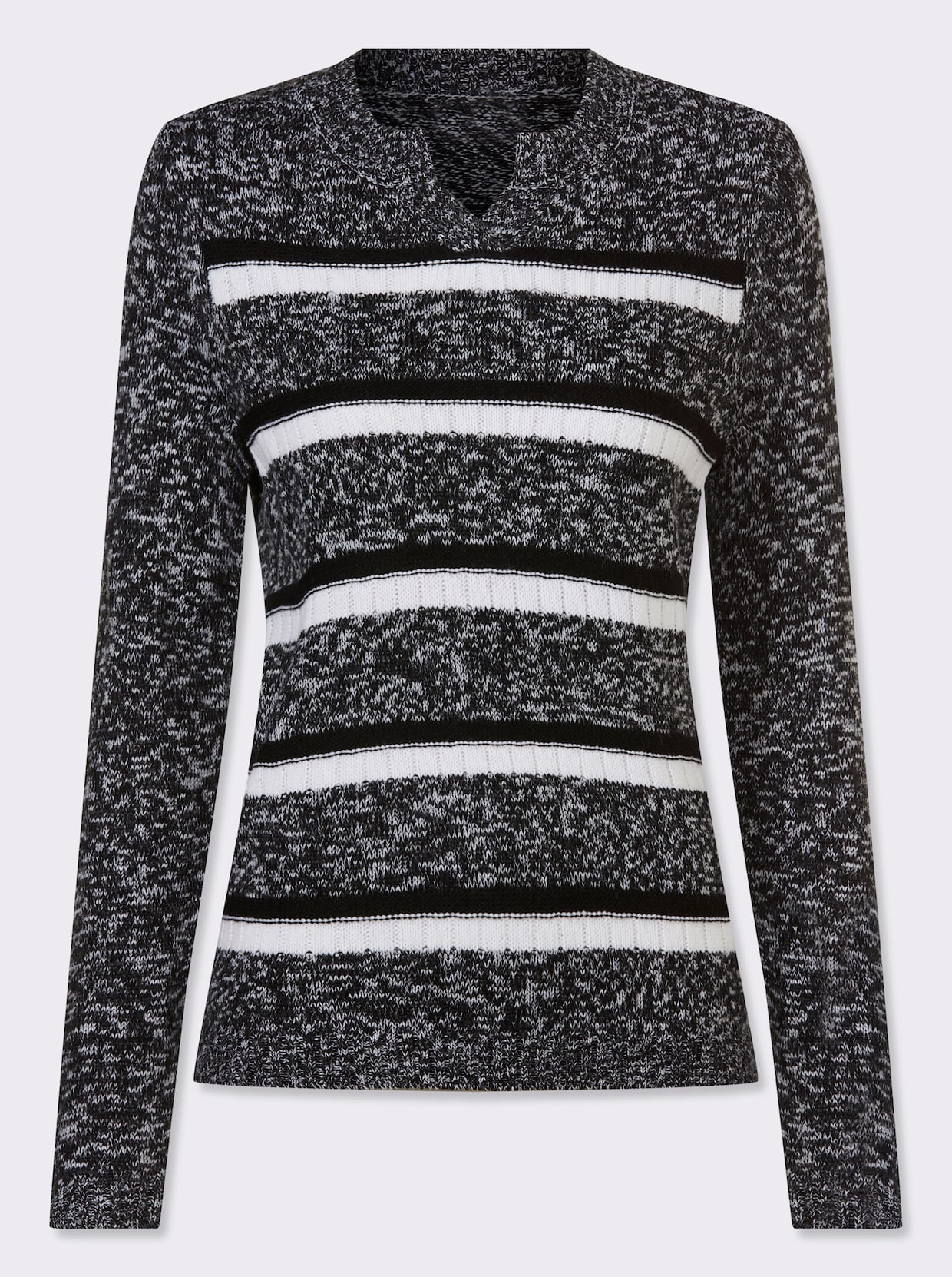 Langarm-Pullover - schwarz-weiß-gemustert