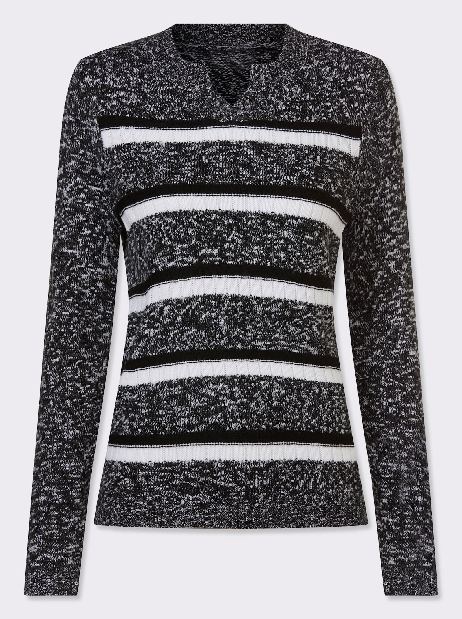 Svetr s dlouhým rukávem a proužkovaným vzorem - černá-bílá-vzor
