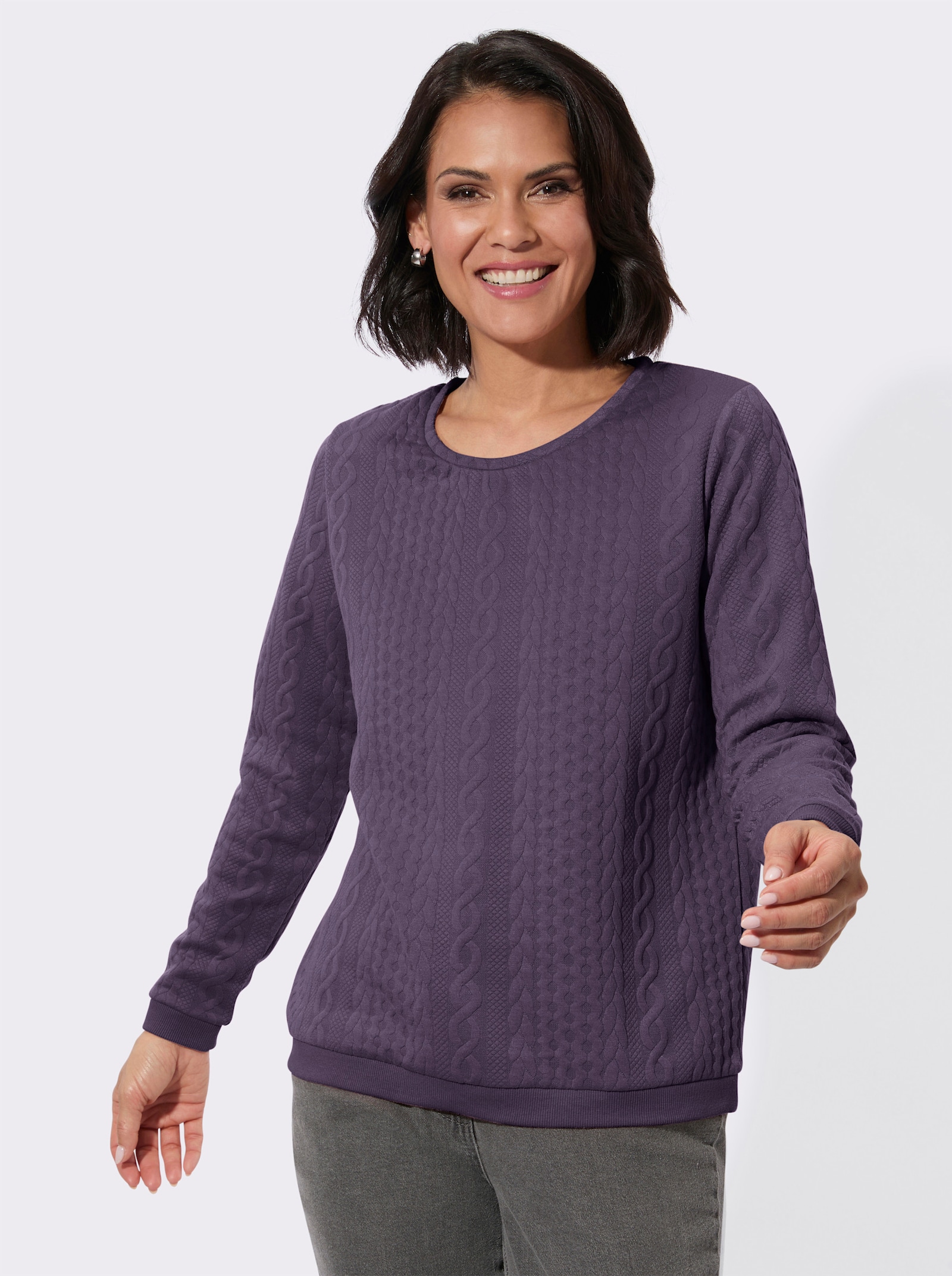 Langarmshirt mit Jacquard-Muster - feige