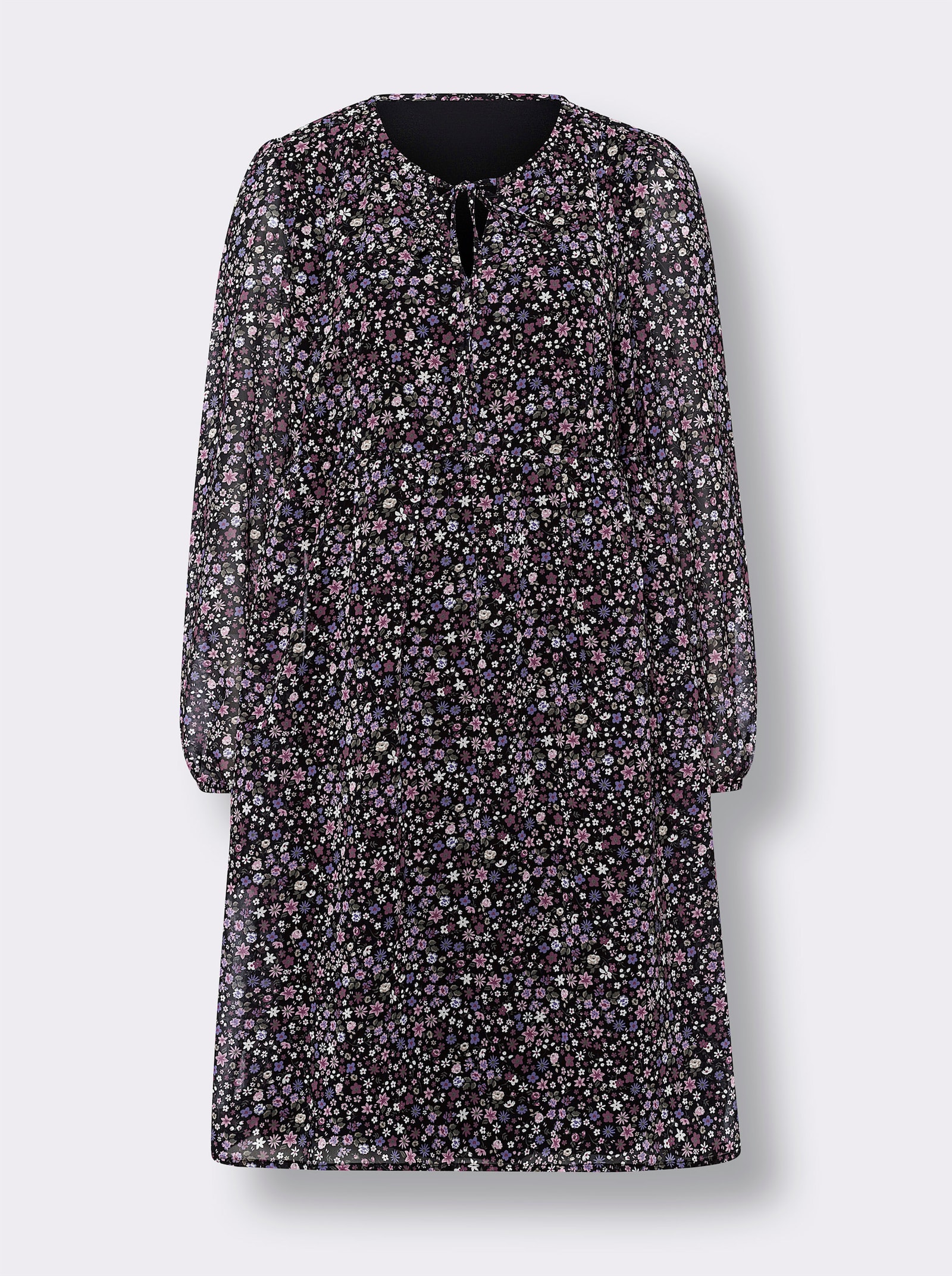 heine Blumenkleid aus Kofferware - schwarz-violett-bedruckt