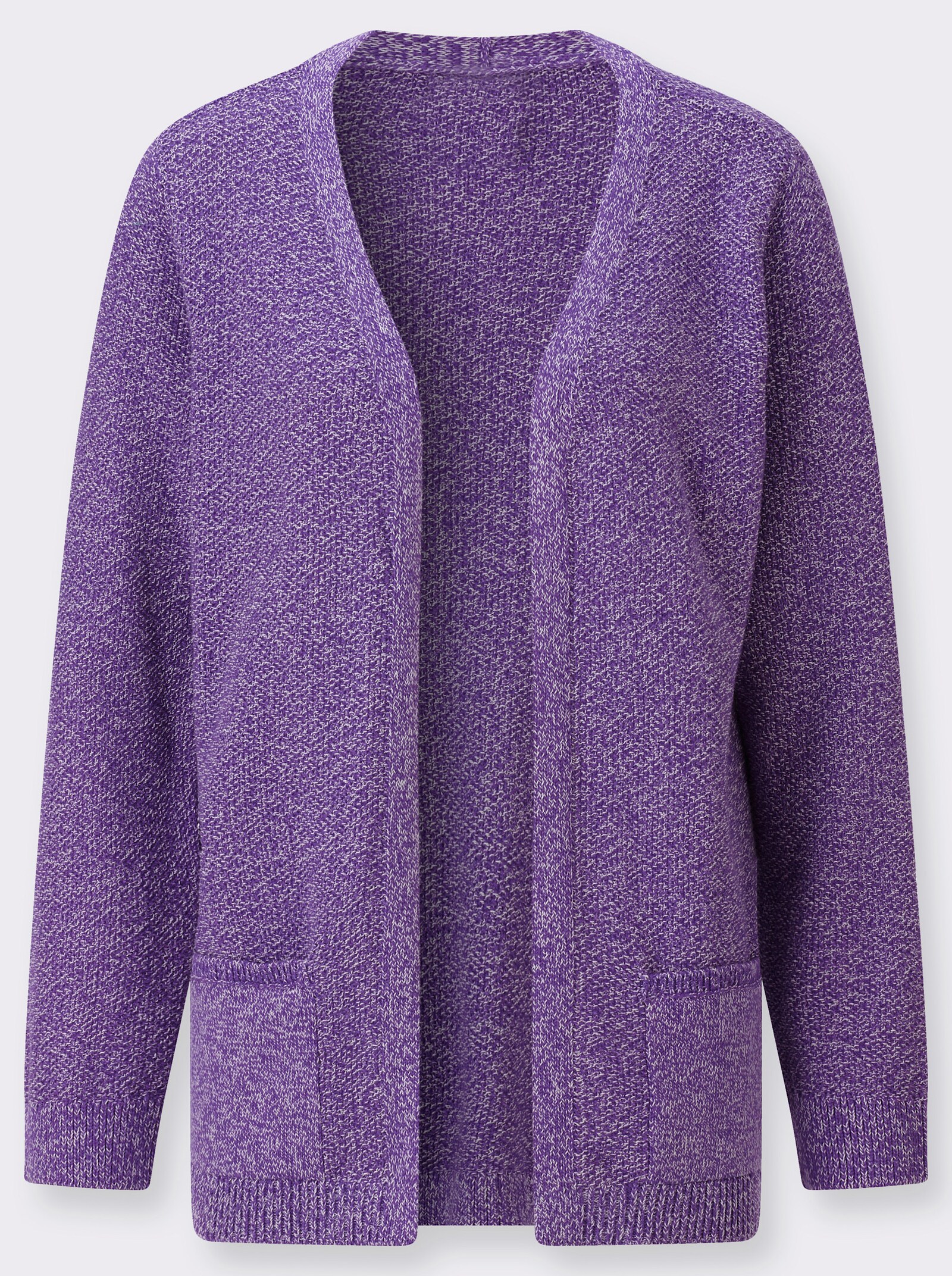 Strickjacke in verschlussloser Form - lila-ecru-meliert