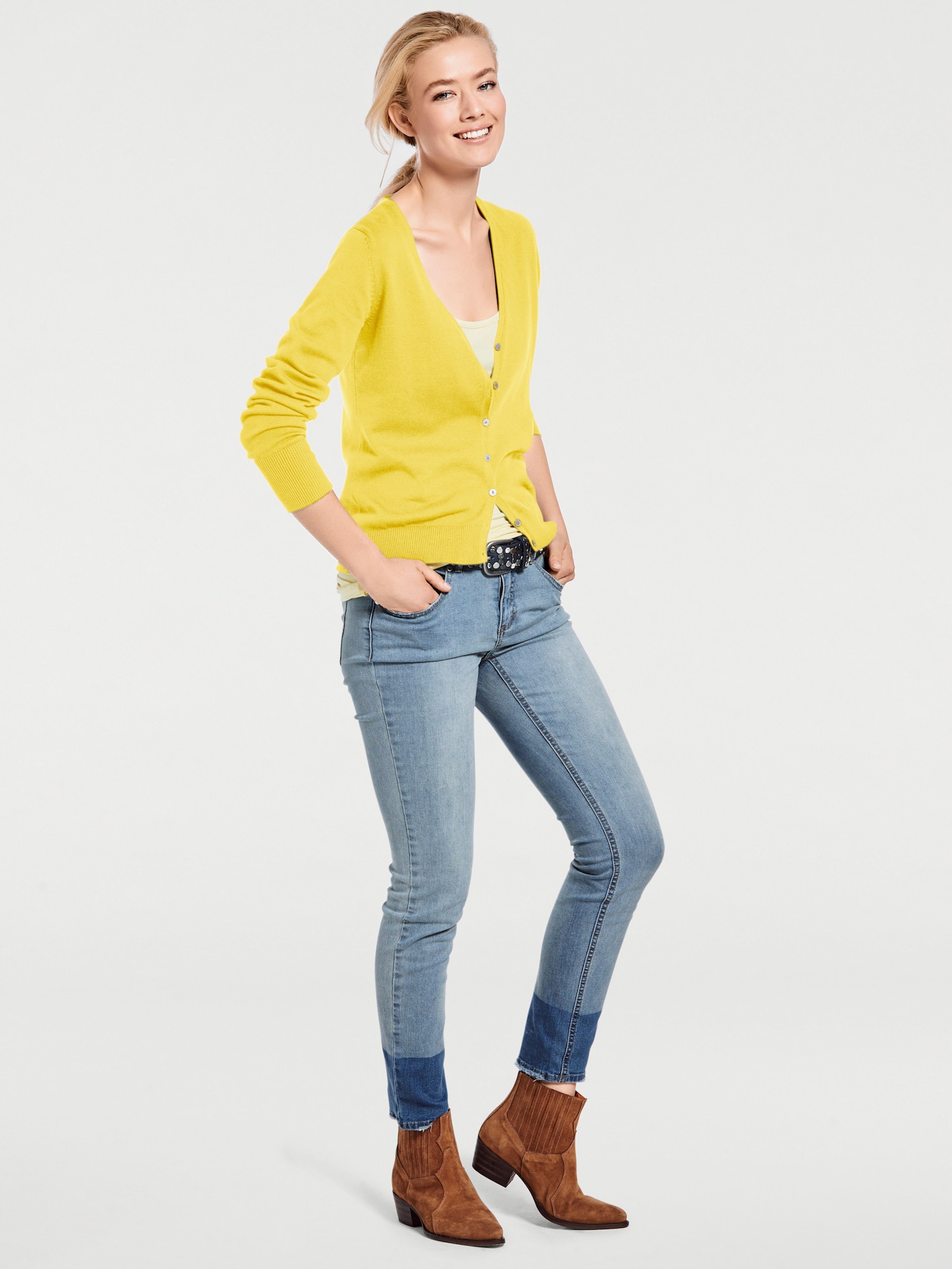 heine Jemný úpl.kabátik, štýl kardigán - žltá