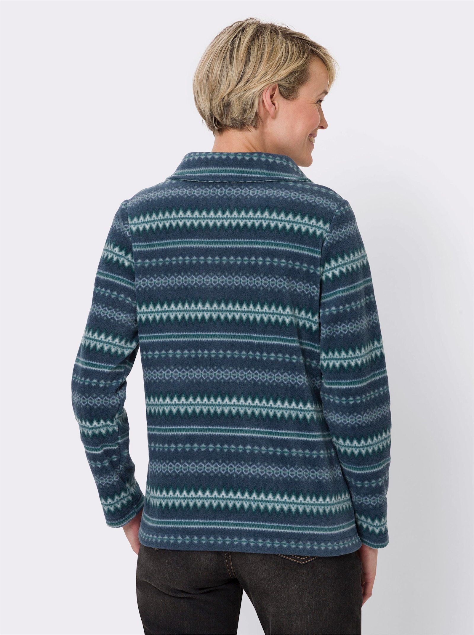 Fleeceshirt mit Norwegermuster - dunkelblau-petrol-bedruckt