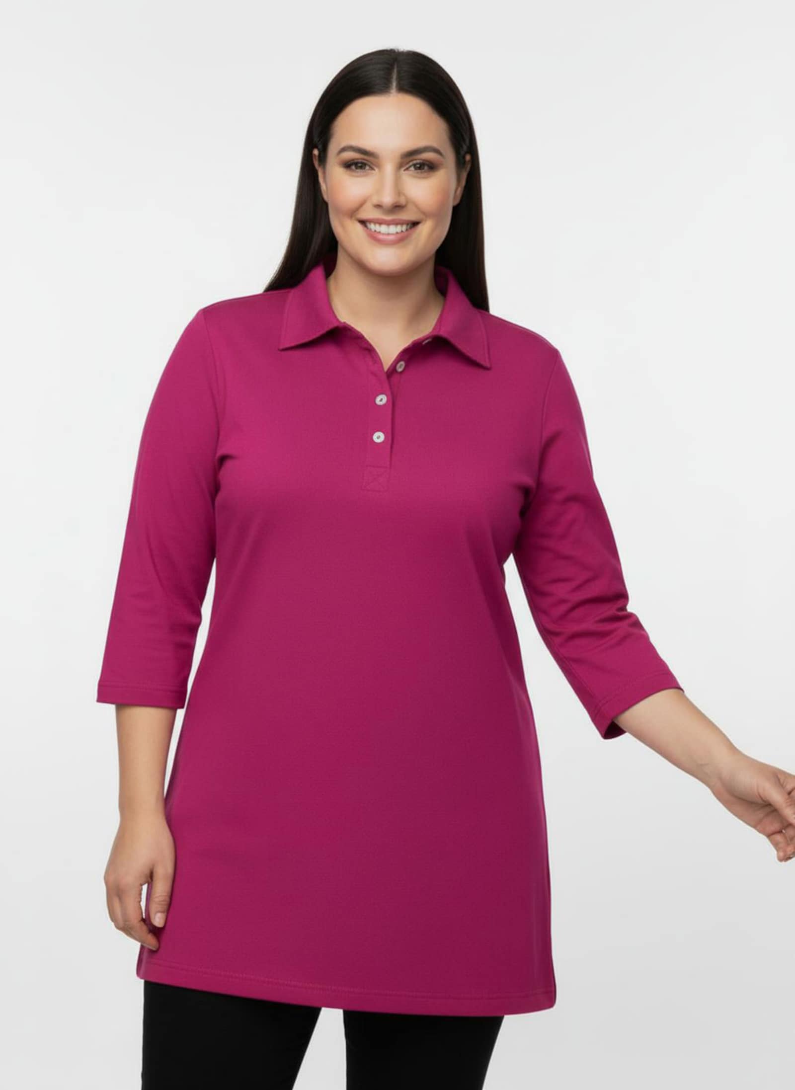 Longshirt mit kurzer Knopfleiste - pink