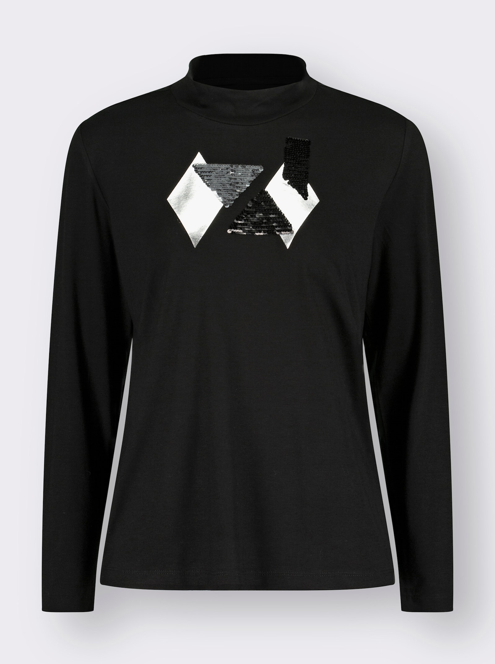 Rollkragenshirt mit Pailletten - schwarz