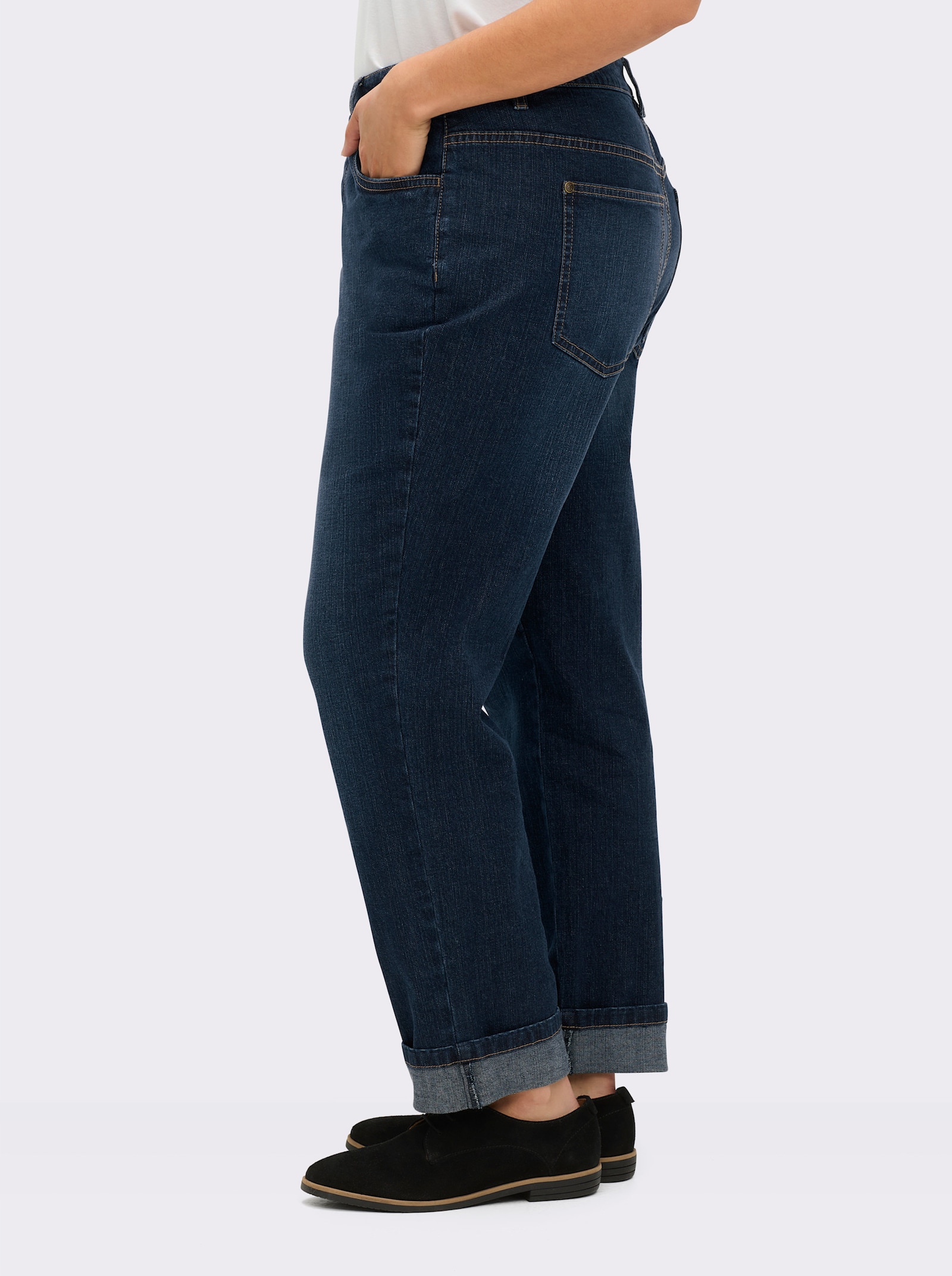 sheego High-waist-Jeans mit Saumaufschlag - dark blue