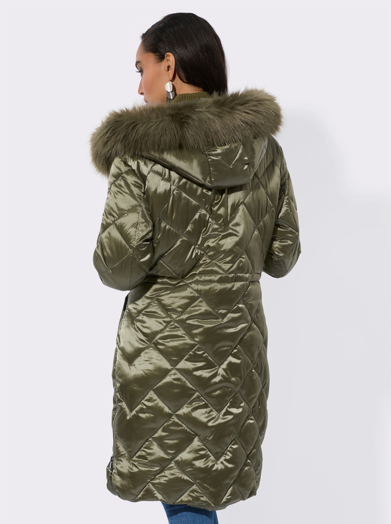 Manteau matelassé avec empiècement gilet en tricot - kaki