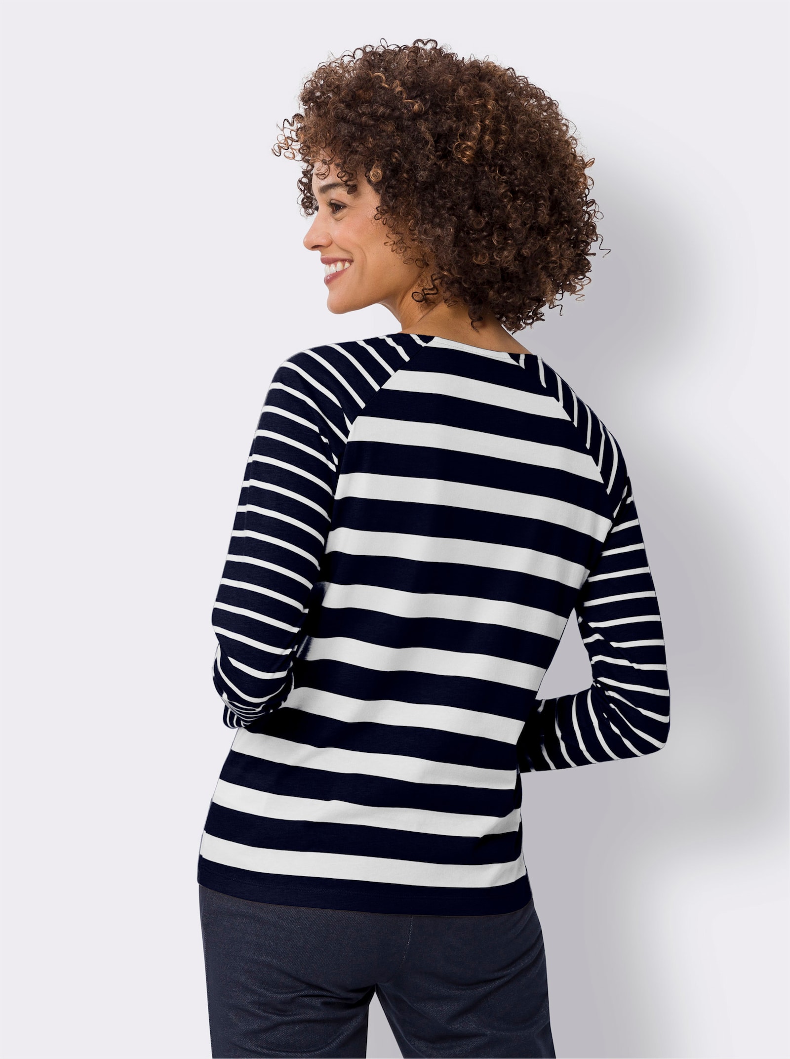 Langarmshirt im Ringel-Dessin - marine-ecru-geringelt