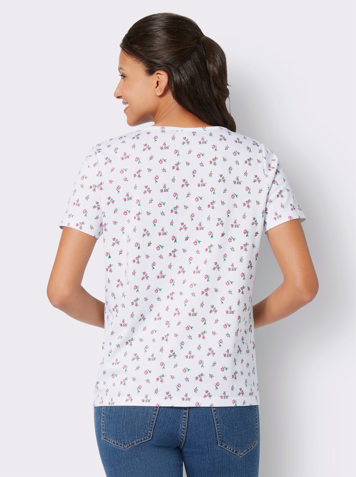 Traditioneel shirt - wit/fuchsia geprint