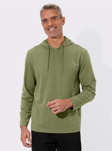 Mikina s kapucí a páskem na zavázání - rákosová-melír