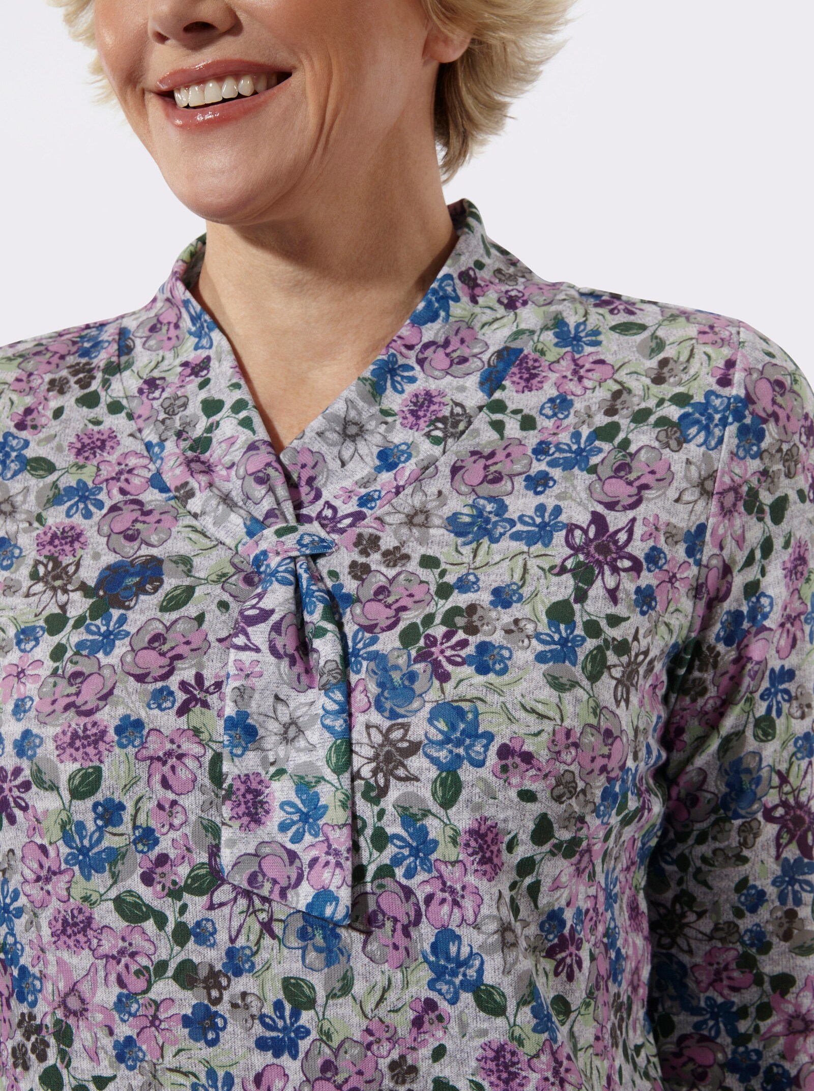 Winter-Shirt - hellgrau-orchidee-bedruckt