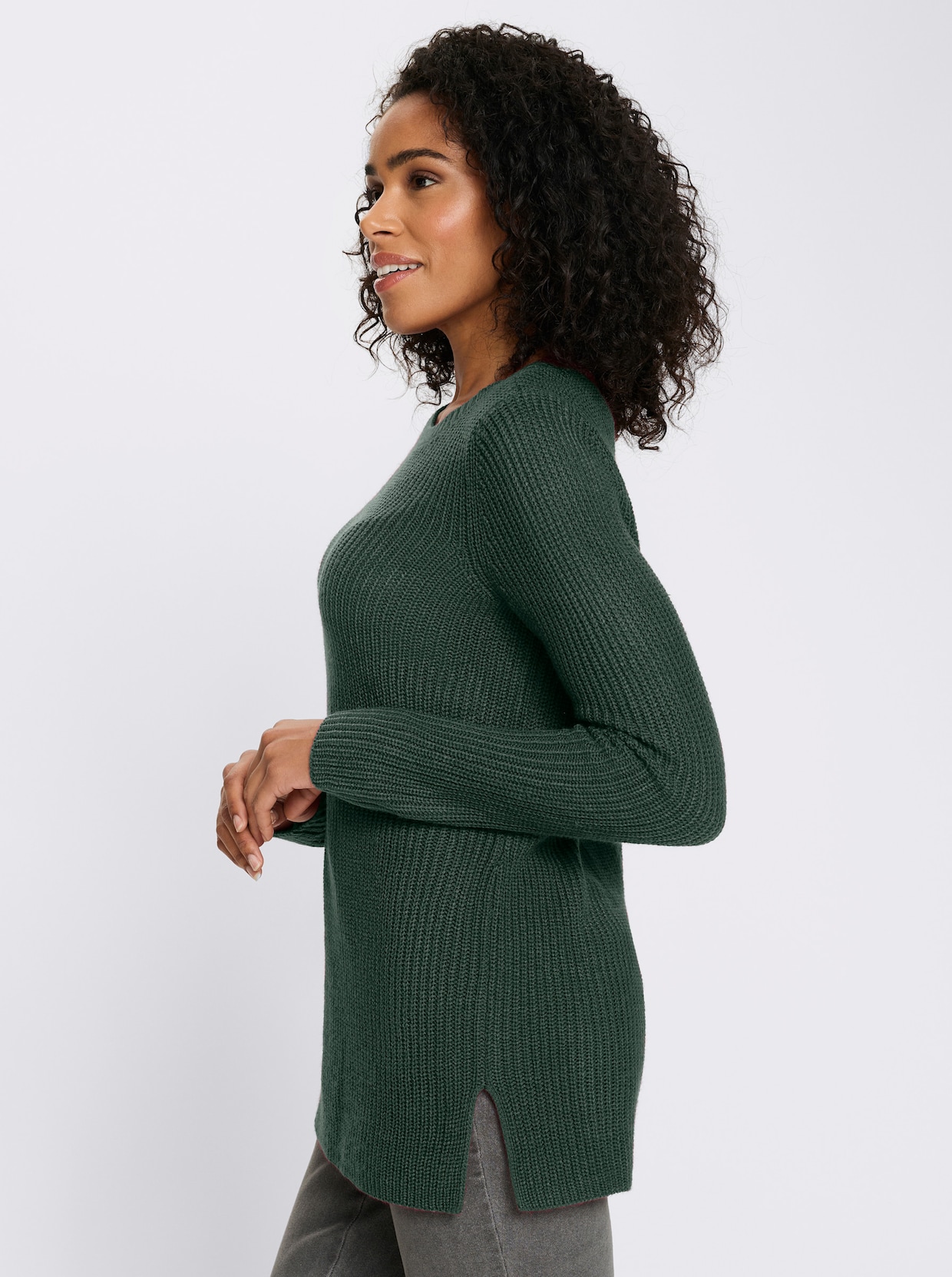 Longpullover in Ripp-Optik - moos