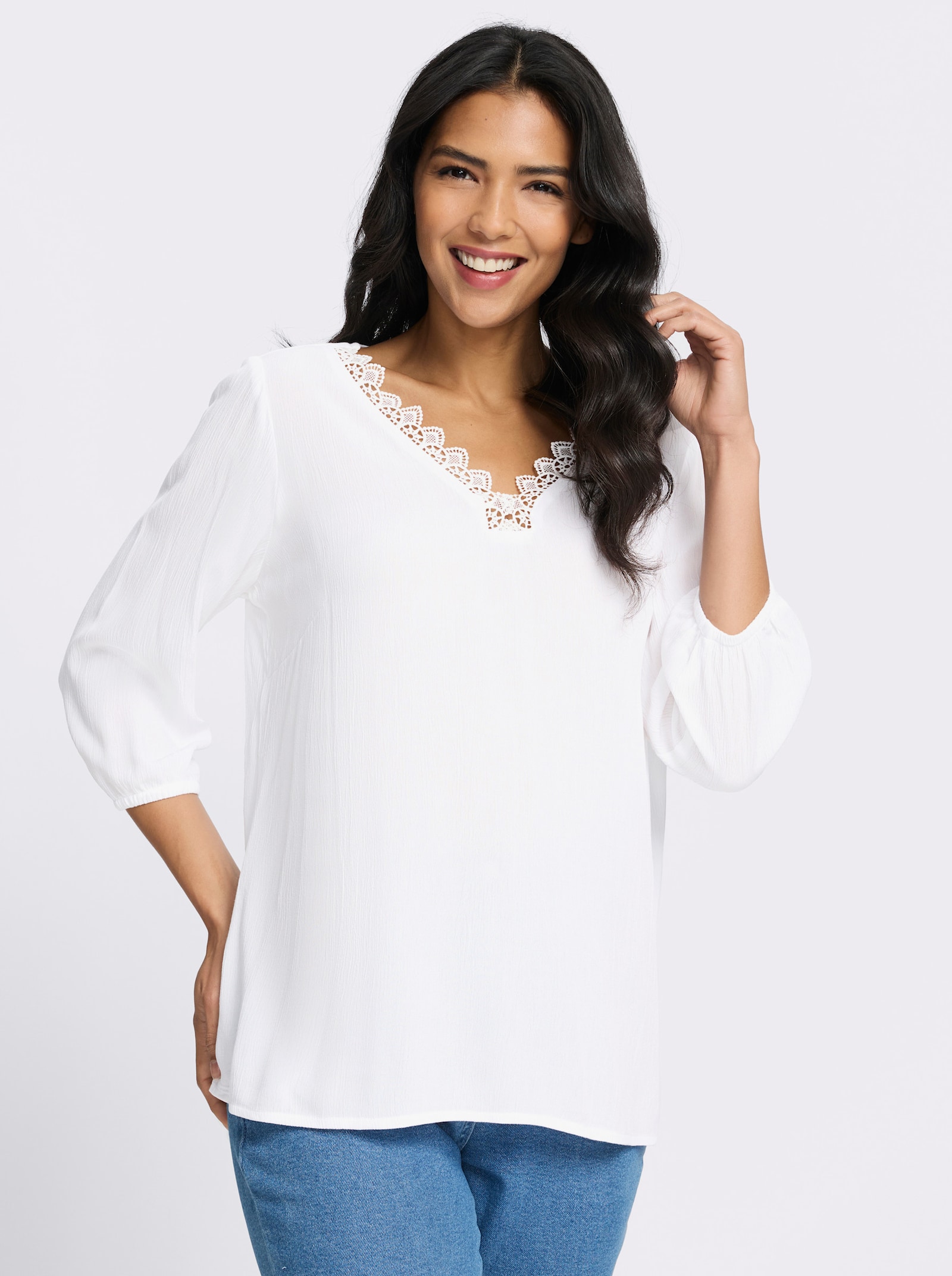 Tunika mit Spitze am V-Ausschnitt - ecru