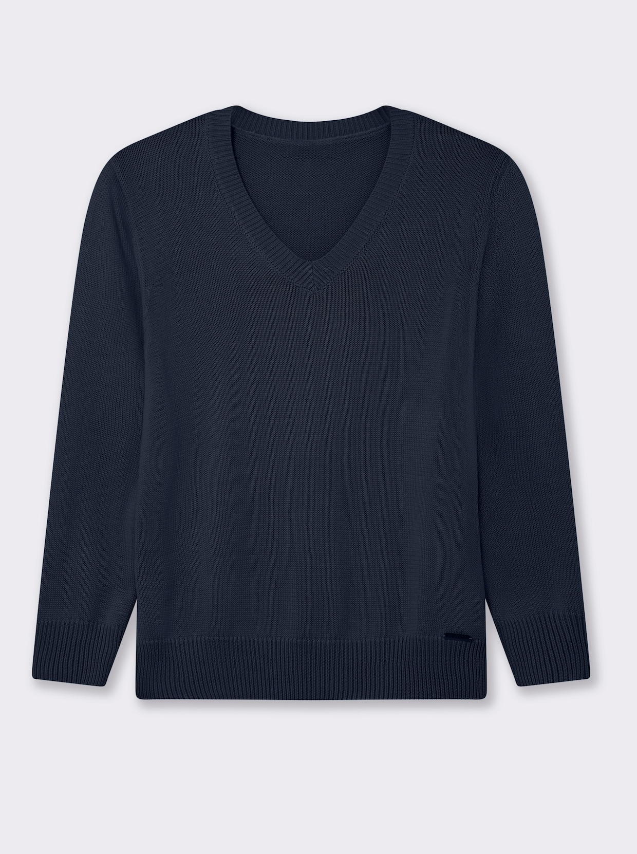 V-Ausschnitt-Pullover mit Baumwolle - marine