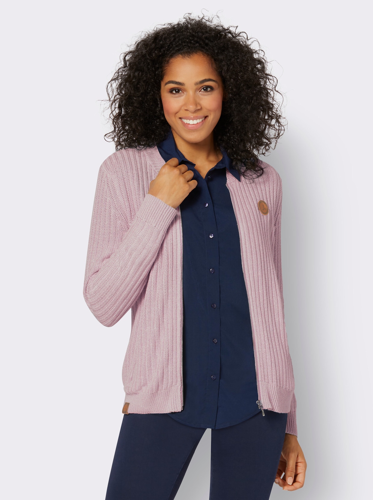 Strickjacke - mauve-weiß-meliert