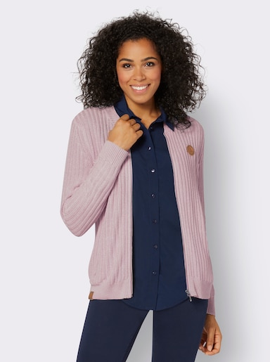 Strickjacke mit Reißverschluss-Taschen - mauve-weiß-meliert