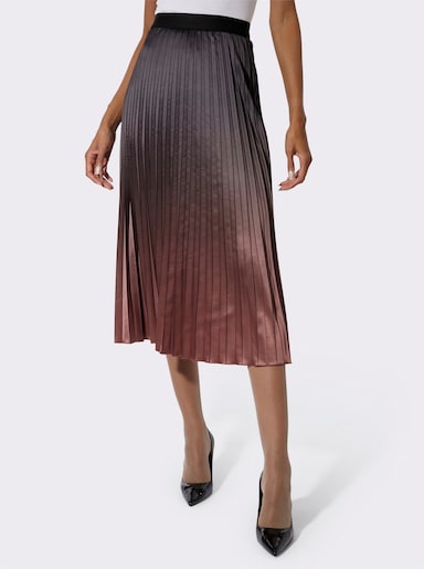 Plisseerock im modischen Farbverlauf - schwarz-rotbraun-bedruckt