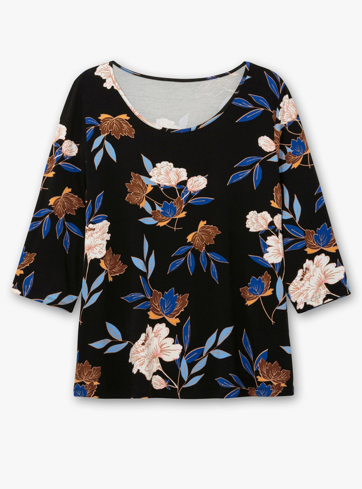 Print-Shirt mit floralem Muster - royalblau-ocker-bedruckt