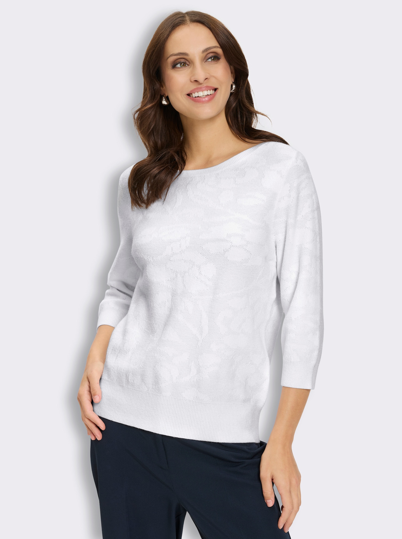 Jacquard-Pullover im Viskose-Mix - ecru