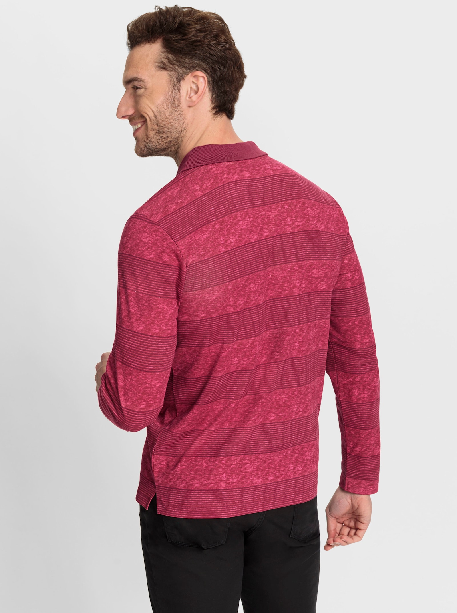Catamaran Langarm-Poloshirt mit Streifen-Muster - bordeaux-kirsche