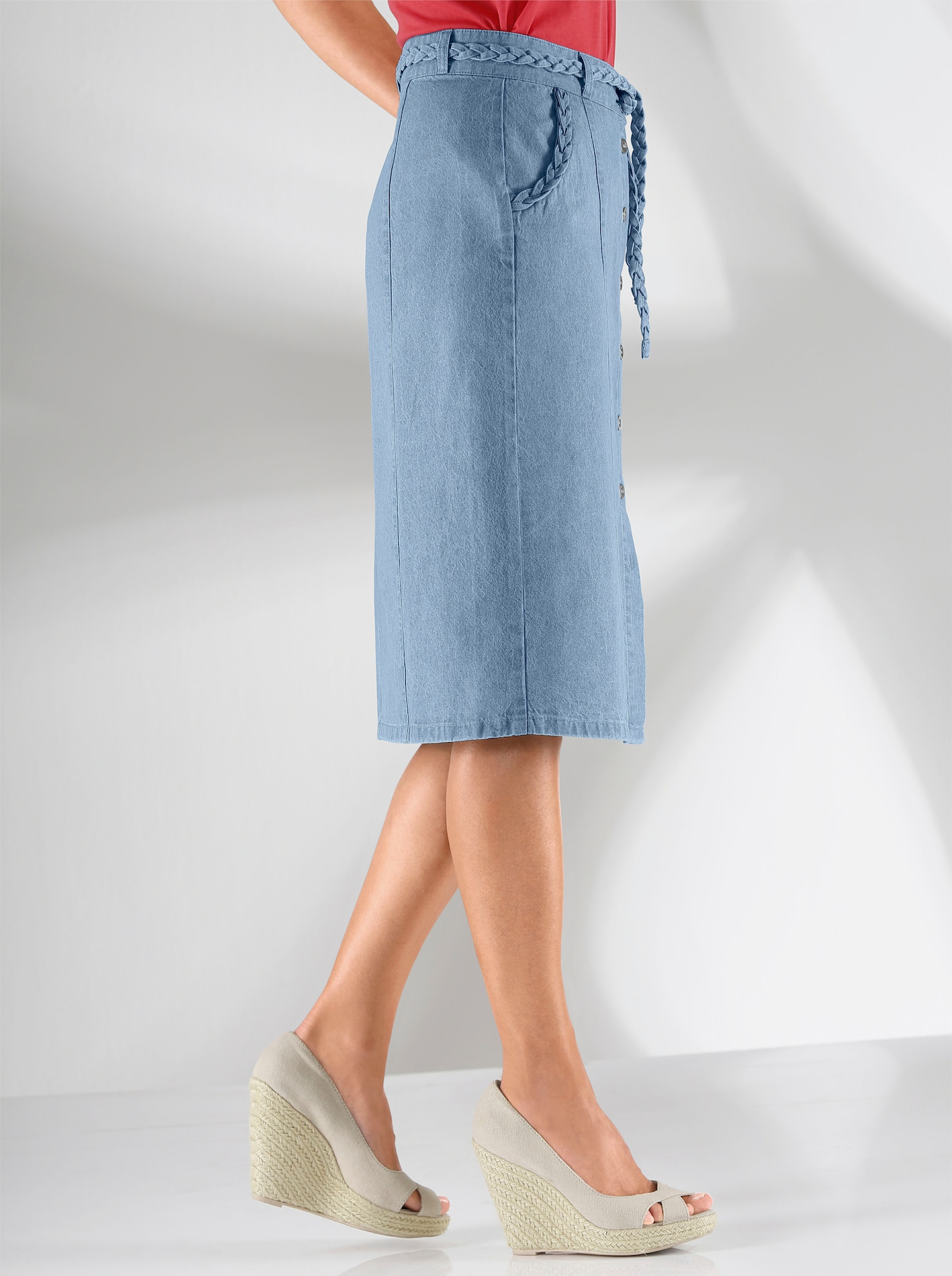 Jeansrok met gevlochten ceintuur - blue-bleached