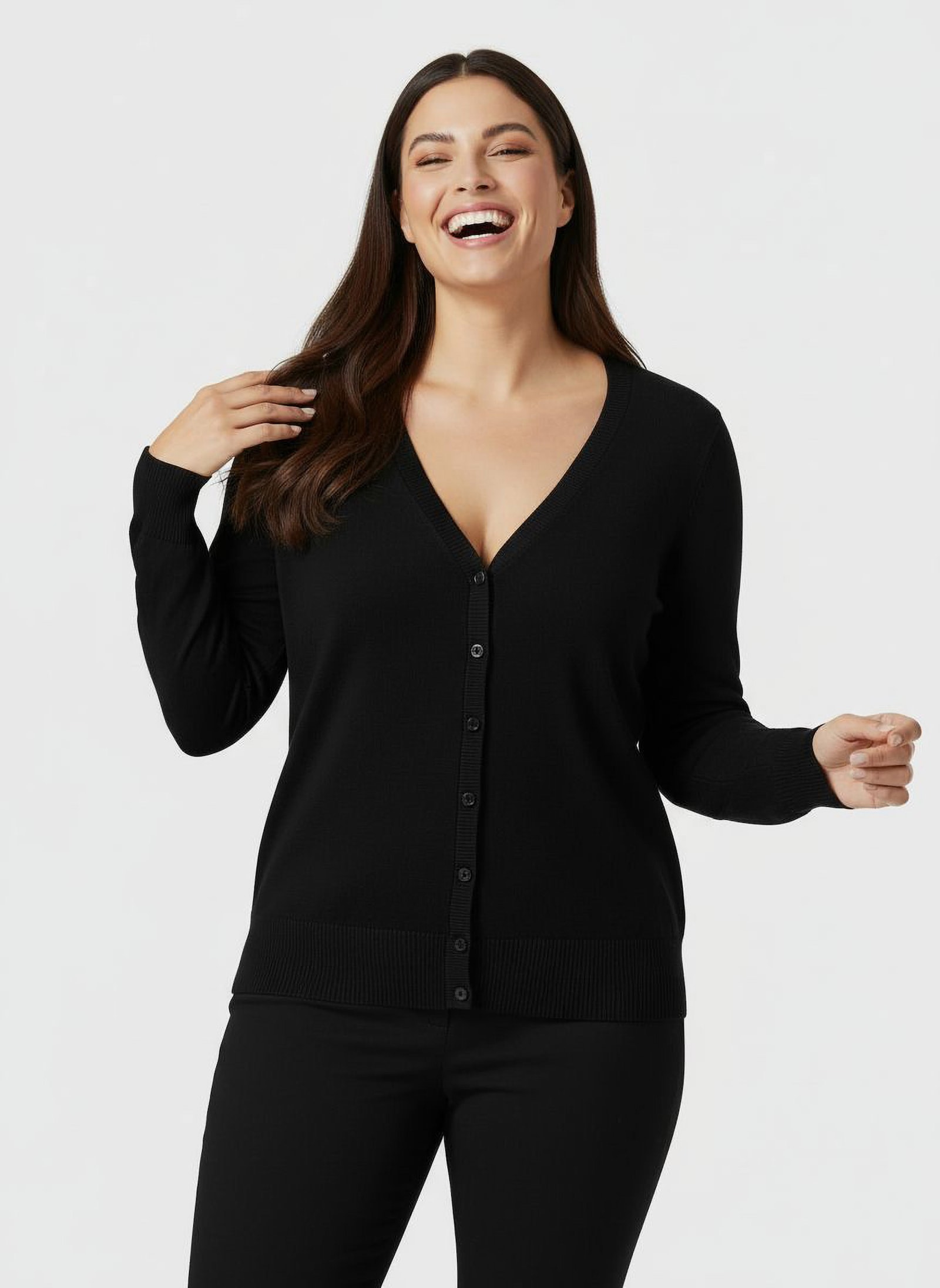 Strickjacke mit V-Ausschnitt - schwarz